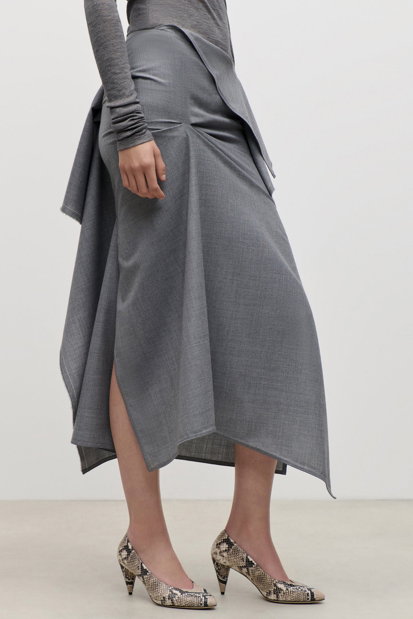 Draped Tailored Skirt In Light Grey Melange