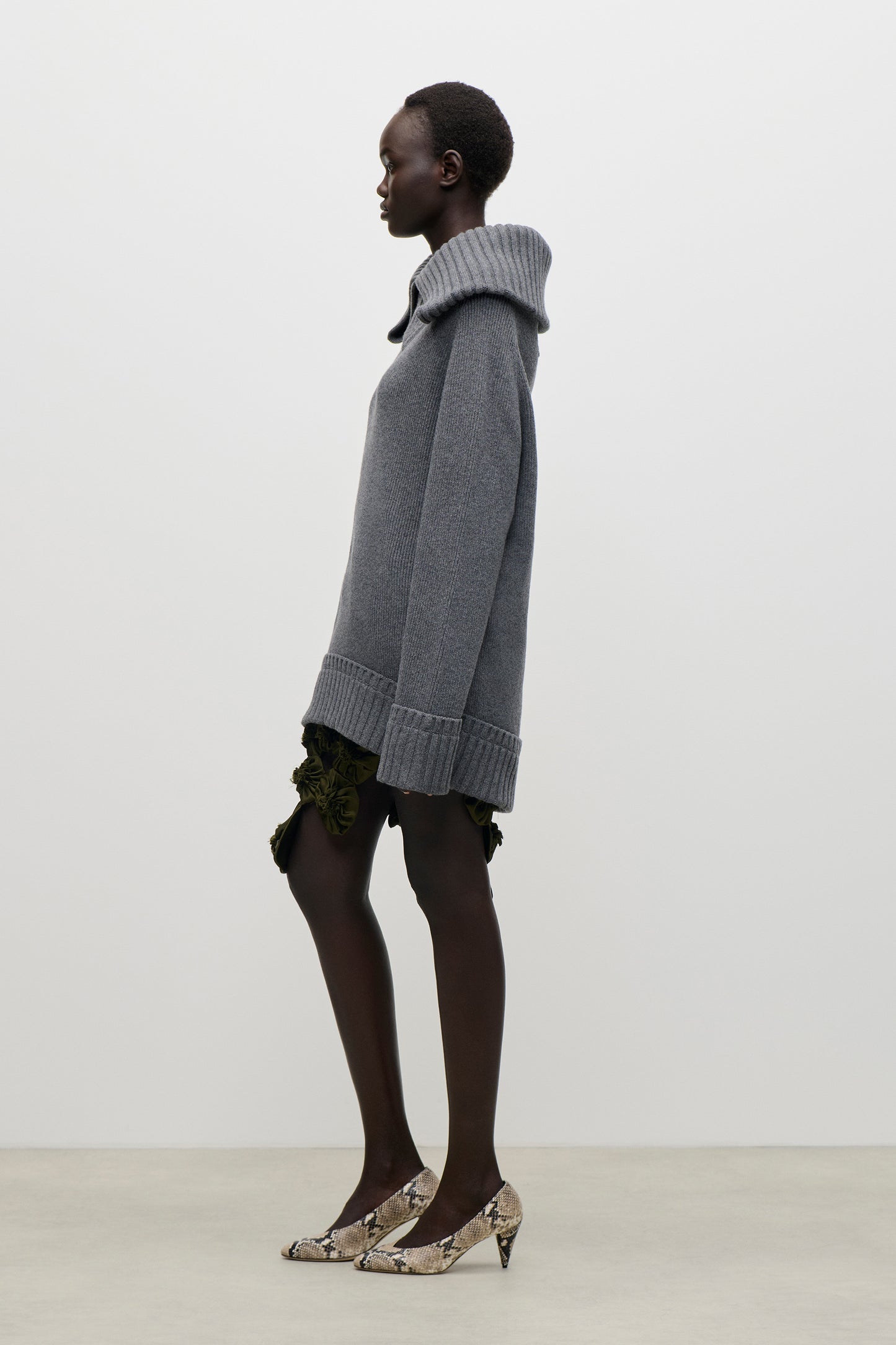 Wide Collar Jumper In Dark Grey