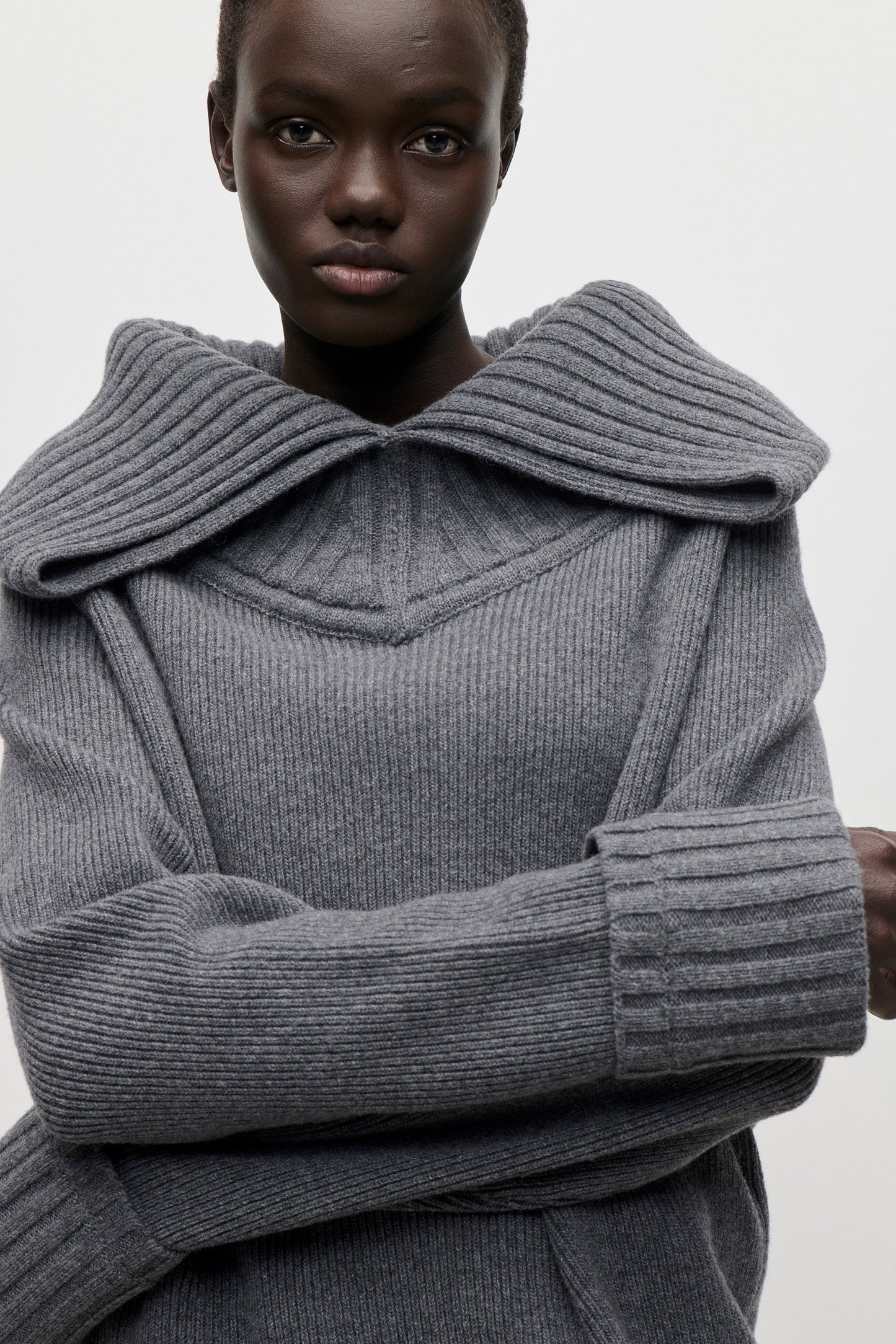 Wide Collar Jumper In Dark Grey