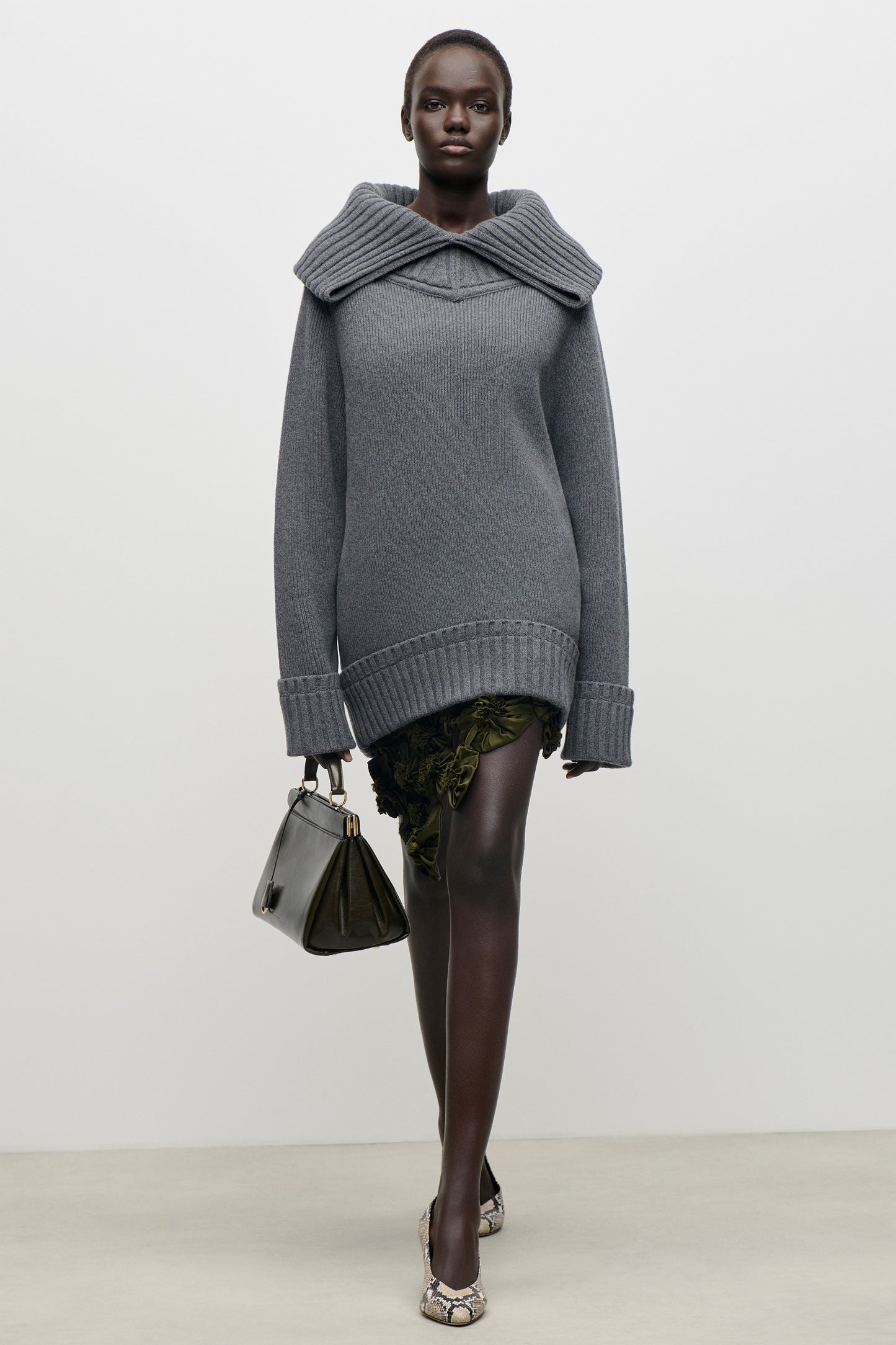 Wide Collar Jumper In Dark Grey