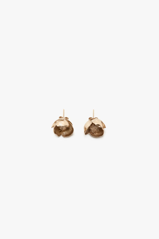 Camellia Flower Stud Earrings In Gold