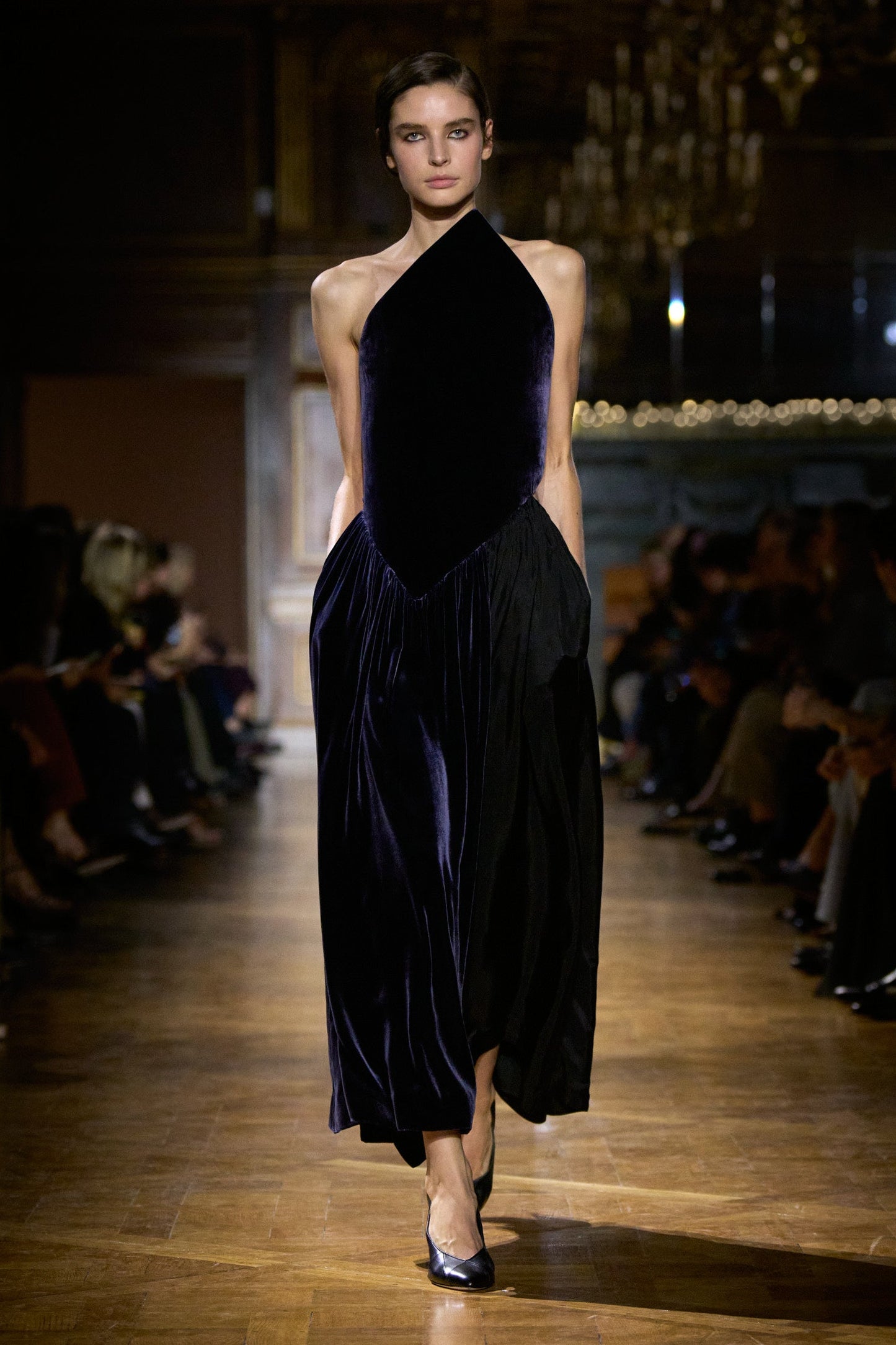 Asymmetric Midi Dress In Navy