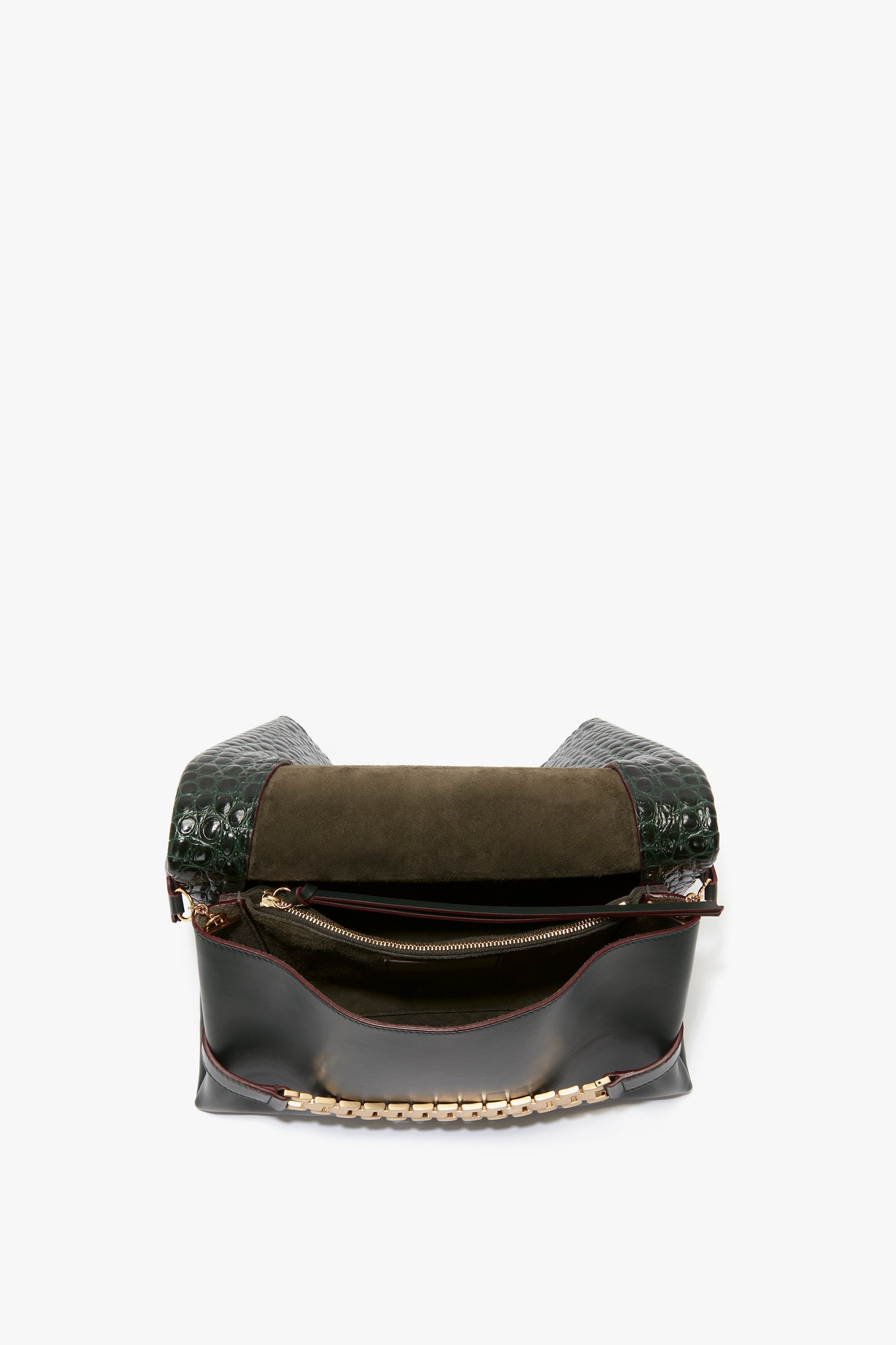 Chain Pouch With Strap In Dark Forest Croc-Effect Leather
