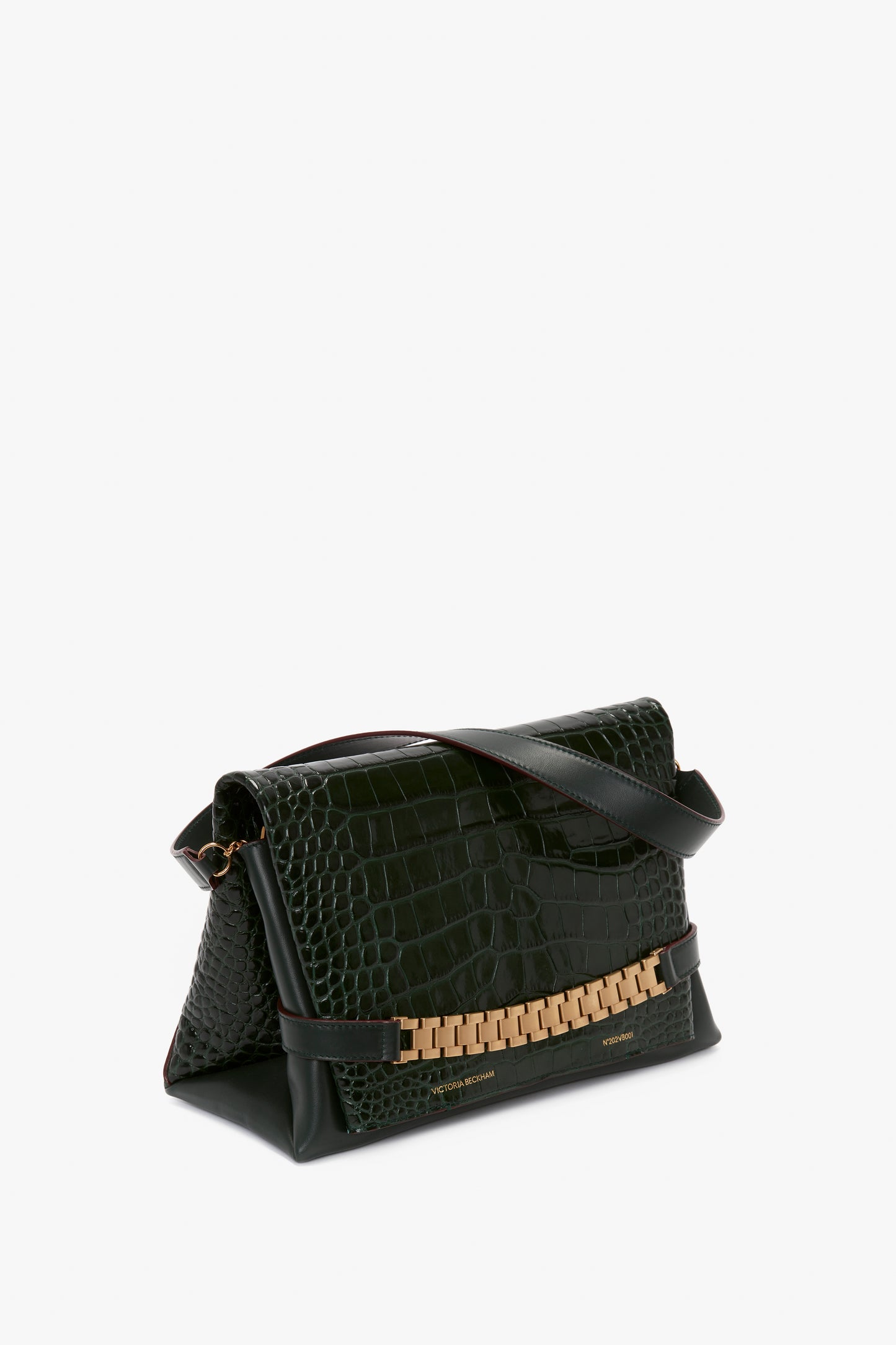 Chain Pouch With Strap In Dark Forest Croc-Effect Leather