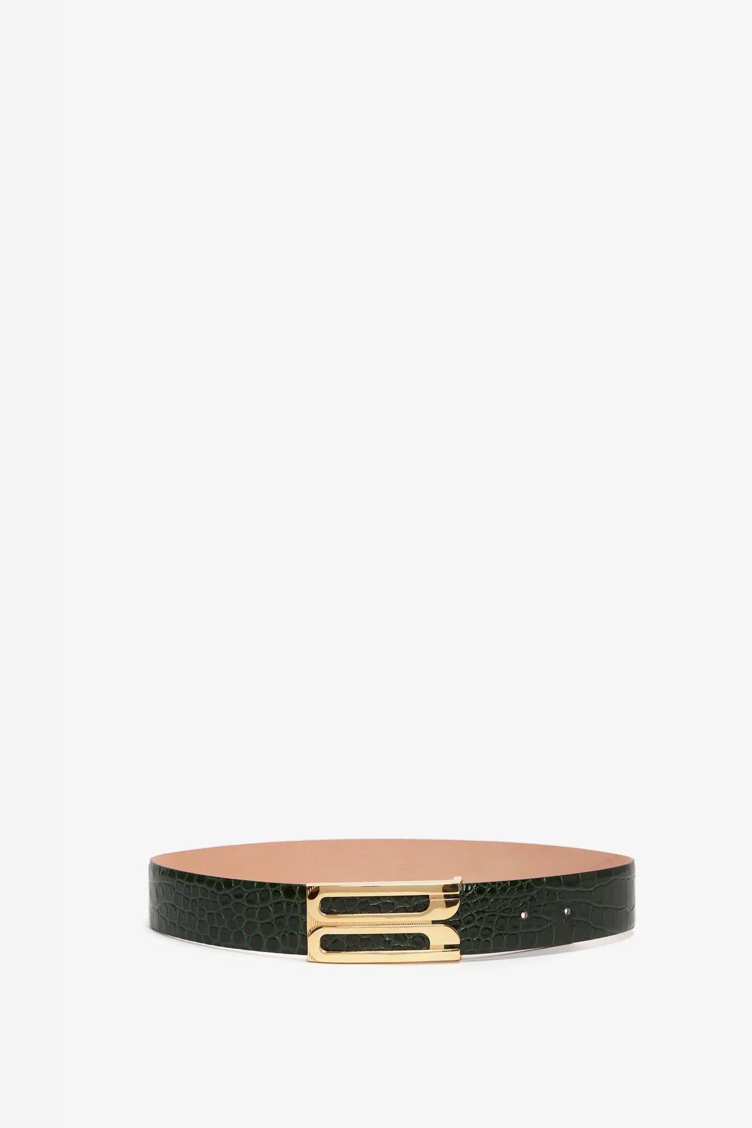 Jumbo Frame Belt In Dark Forest Croc Effect Leather