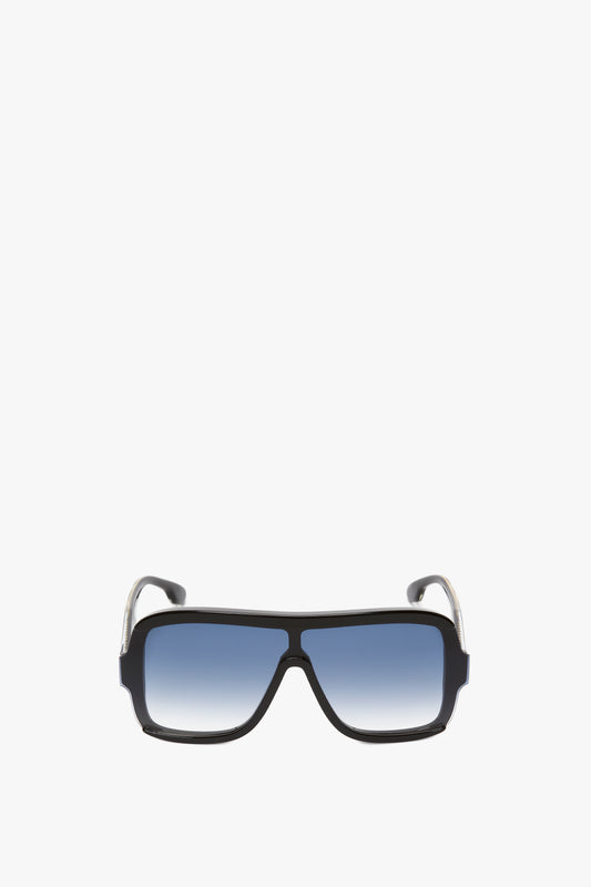 Layered Mask Sunglasses In Black Gradient by Victoria Beckham, isolated on a white background.