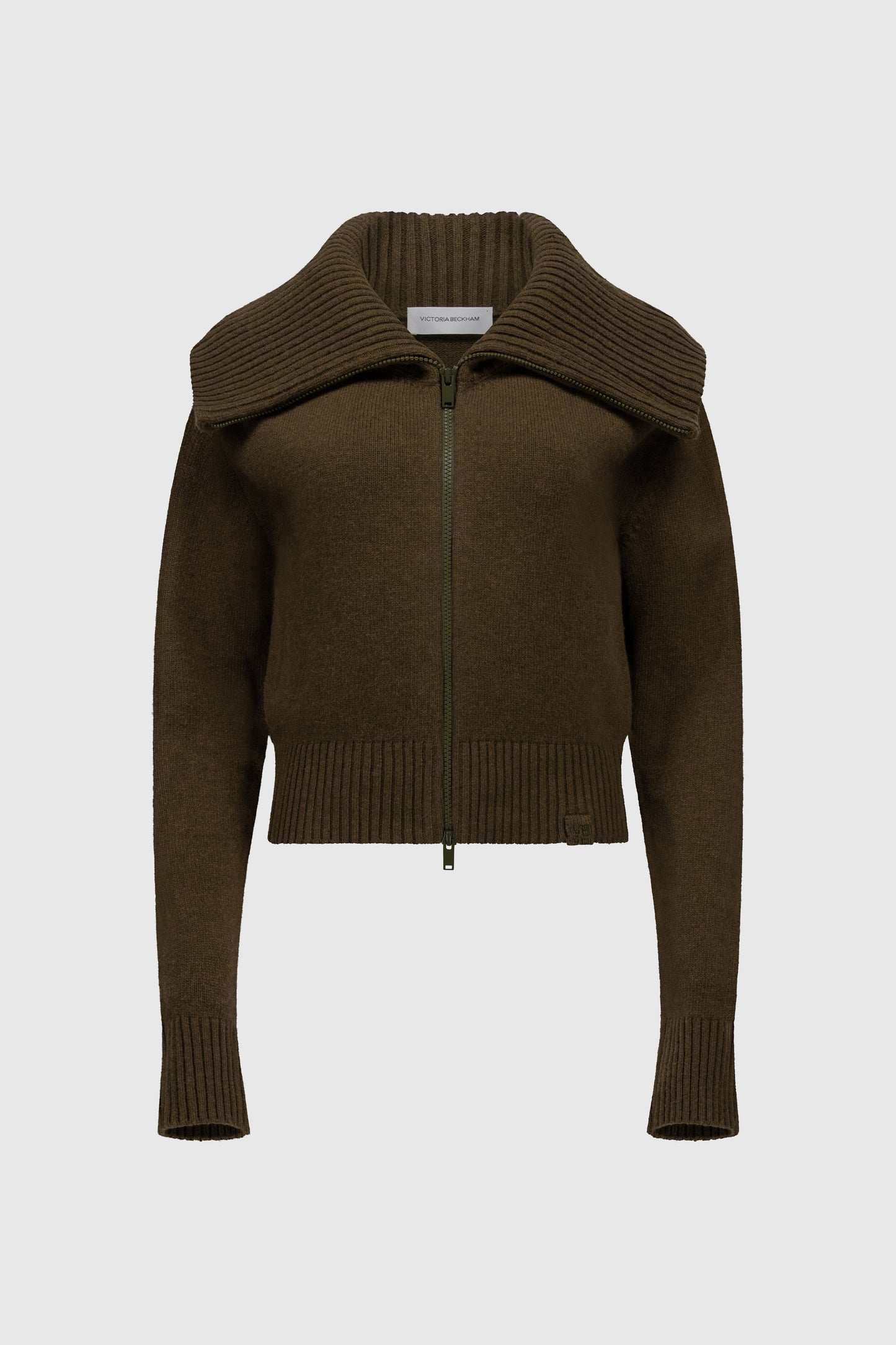 Wide Collar Zip Jumper In Green