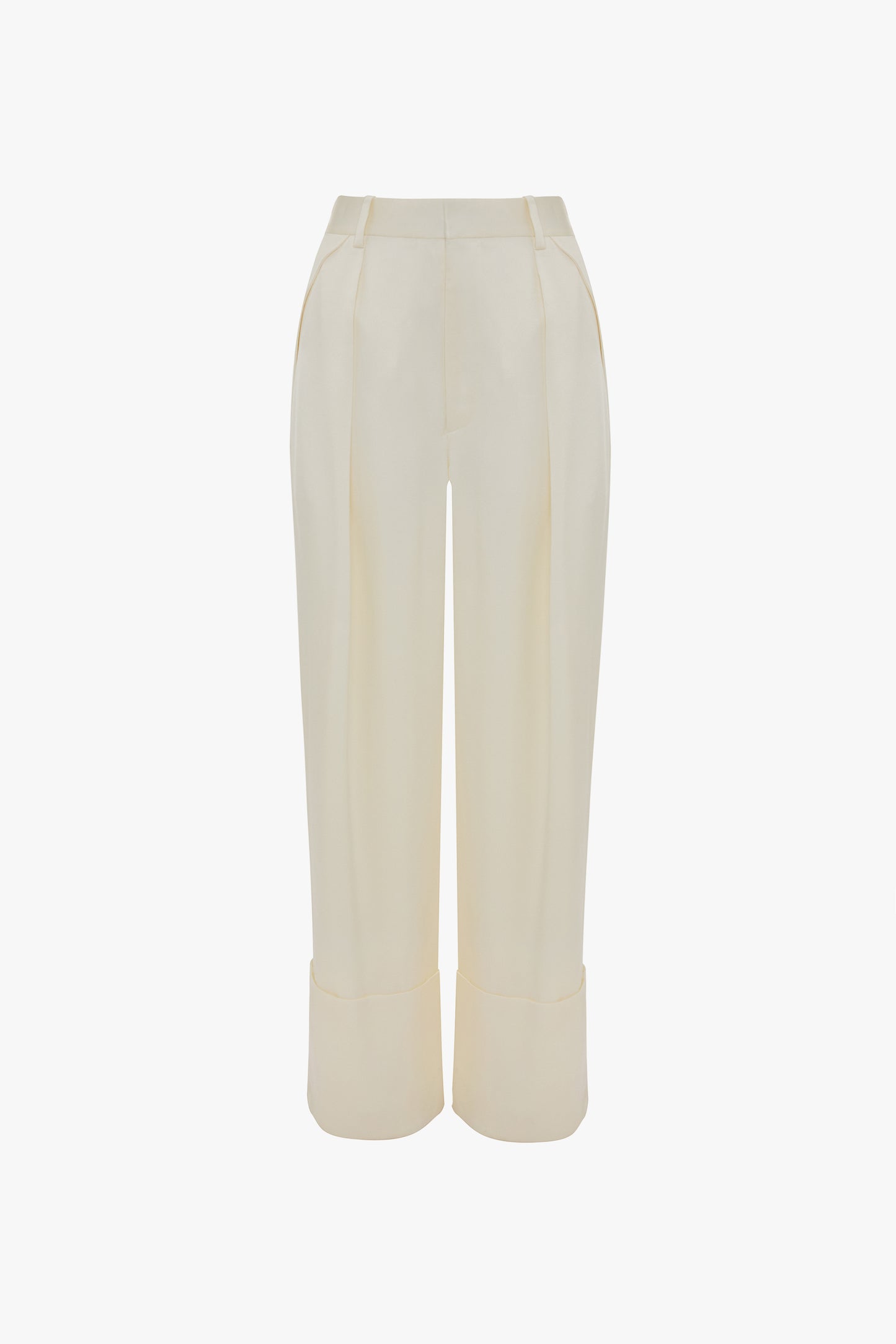 Wide Leg Turn-Up Trouser In Ivory