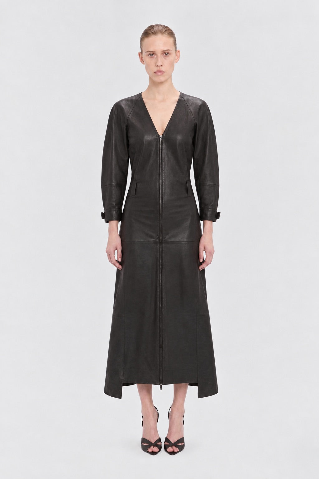 Dolman Leather Dress In Dark Brown