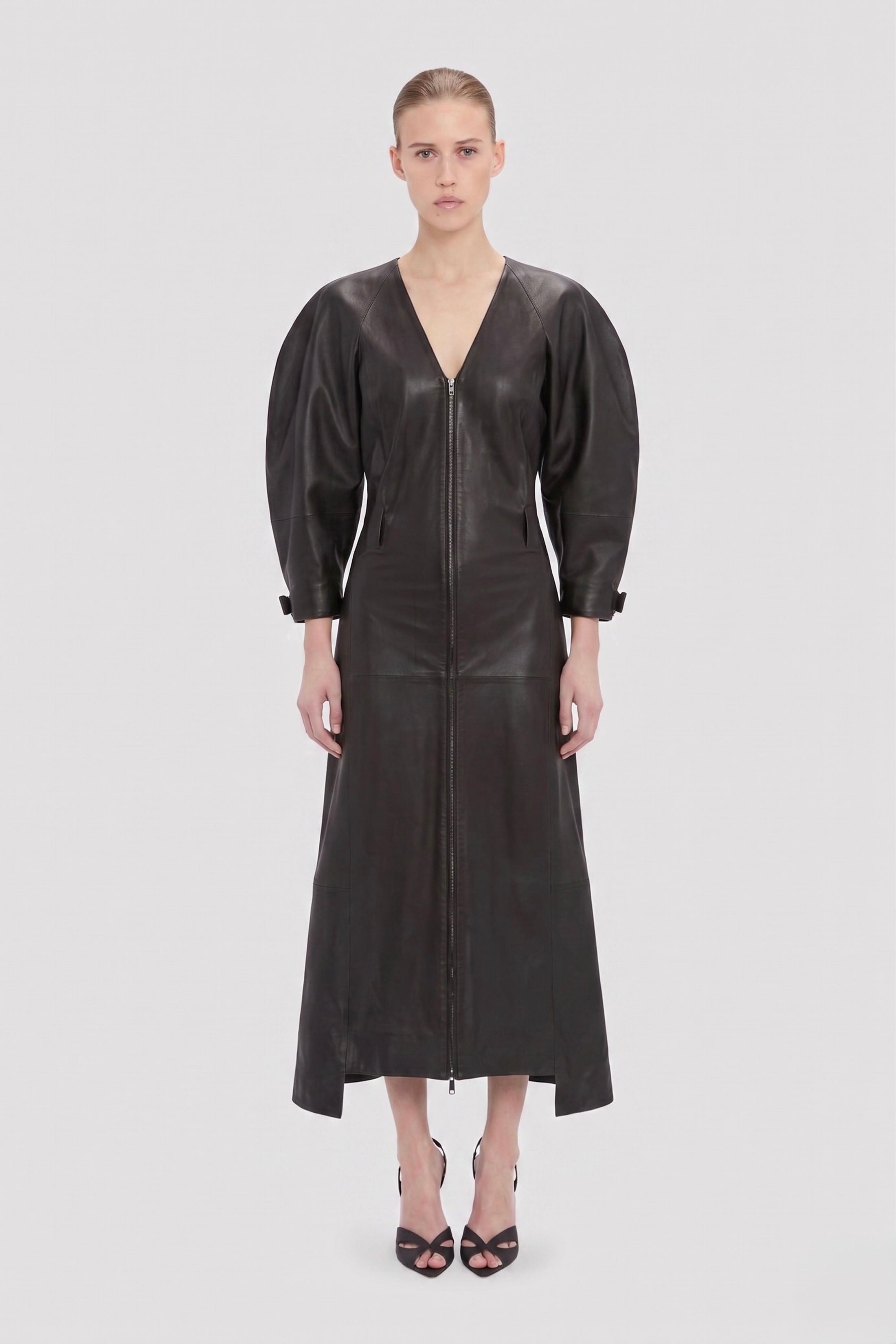 victoria beckham black leather dress Victoria Beckham Dolman Leather Dress In Dark Brown