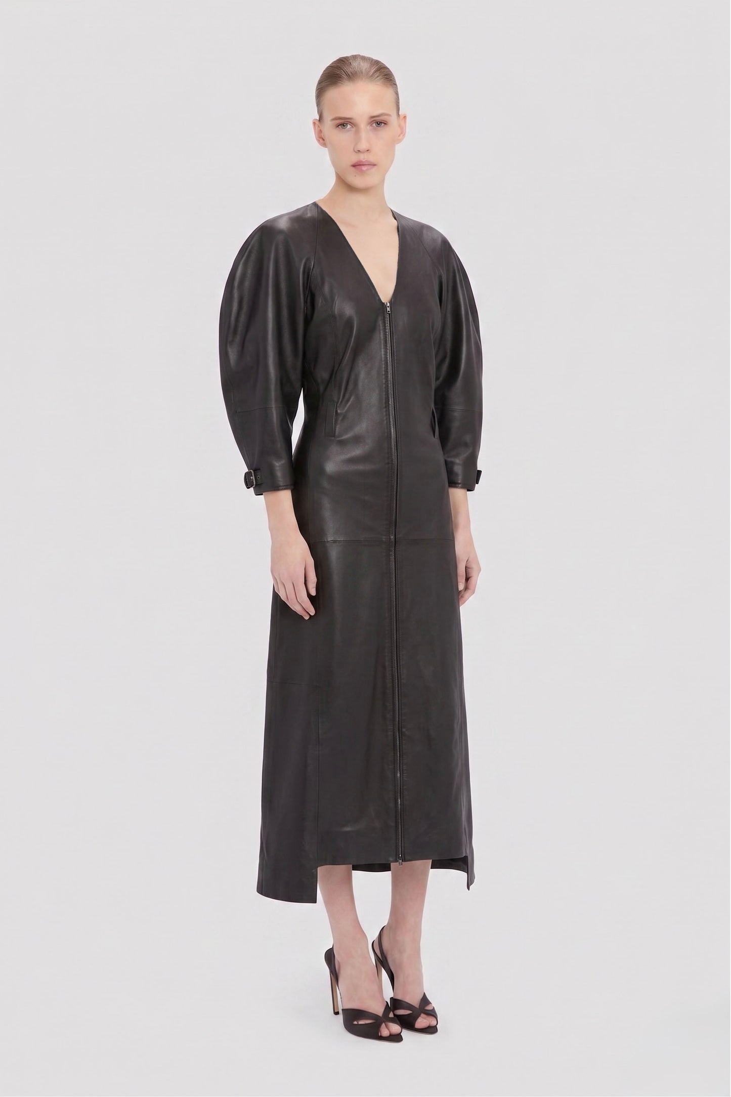Dolman Leather Dress In Dark Brown