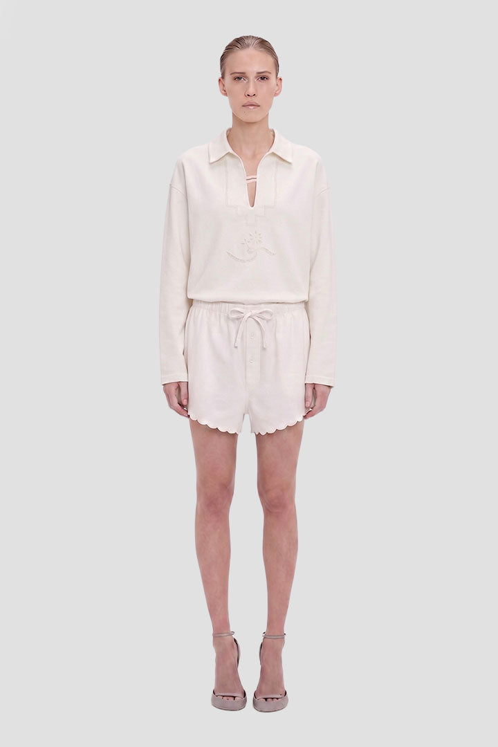 Embroidered Mini Short In White