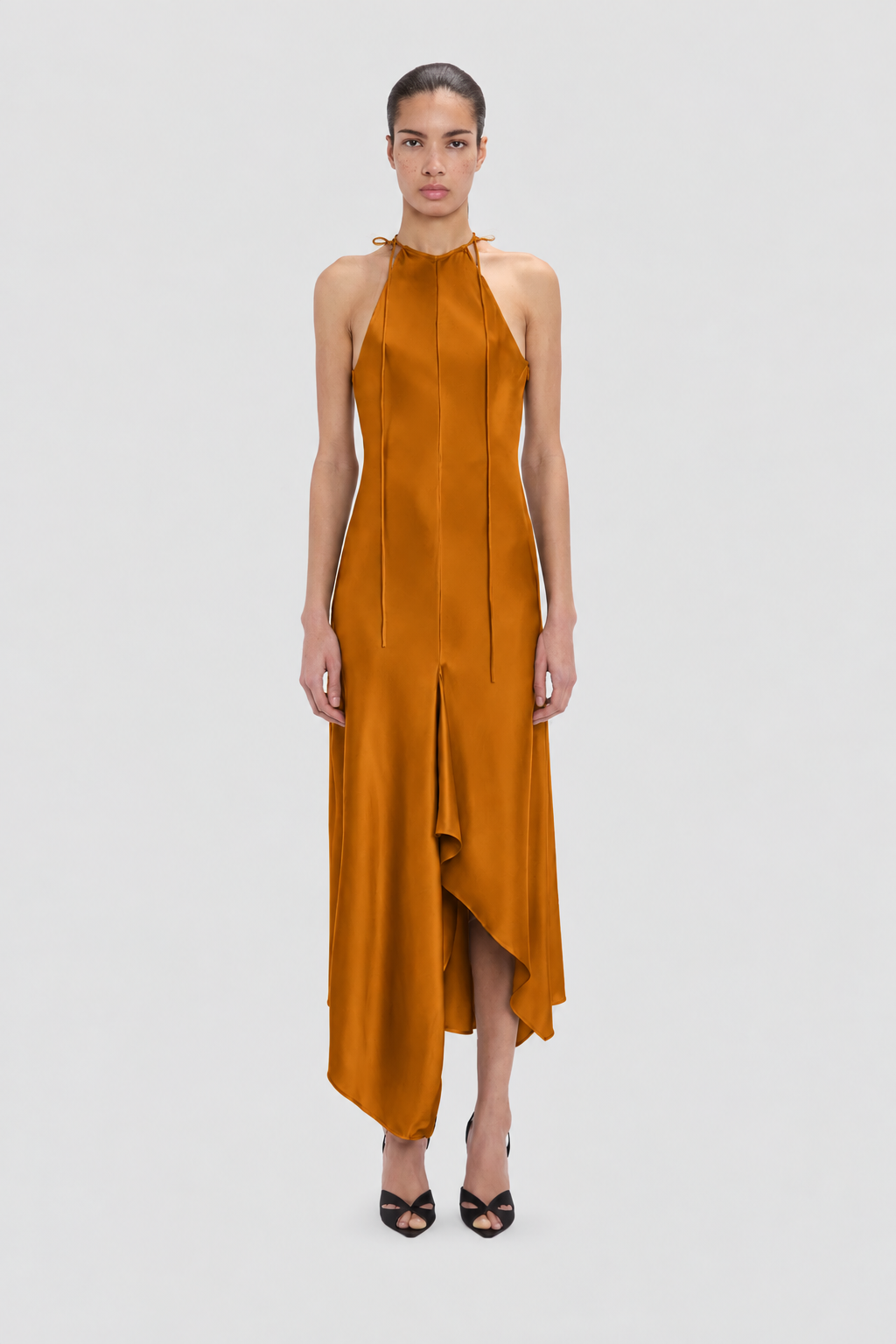 victoria beckham orange halter dress Neck Midi In Bronze – Maxi dress