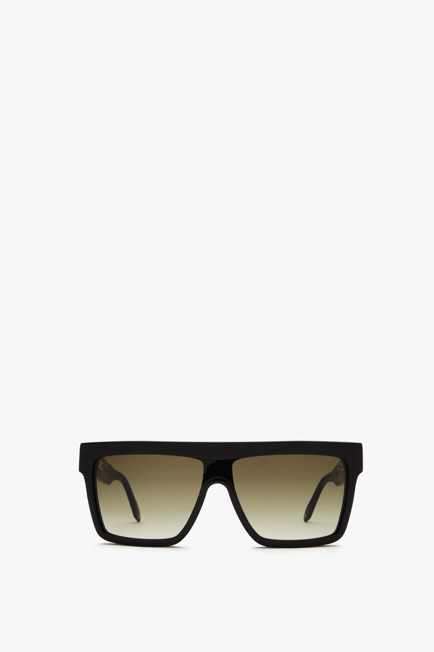 A pair of Victoria Beckham Flat Top Visor sunglasses with black frames and gradient lenses, featuring subtle logo embossing, displayed against a white background.