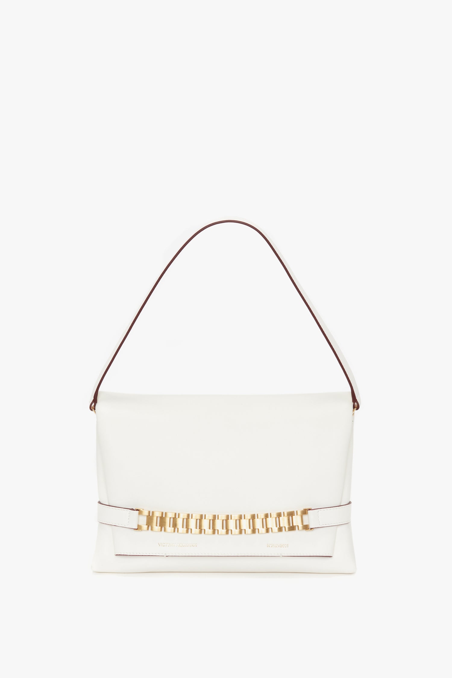A white Nappa leather Chain Pouch with Strap In White Leather handbag by Victoria Beckham, displayed against a plain white background.