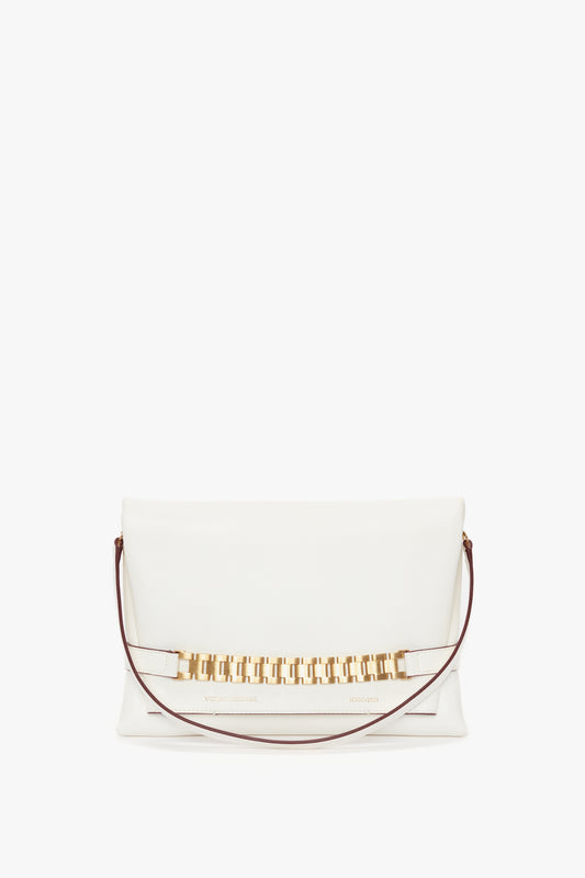 Chain Pouch with Strap In White Leather