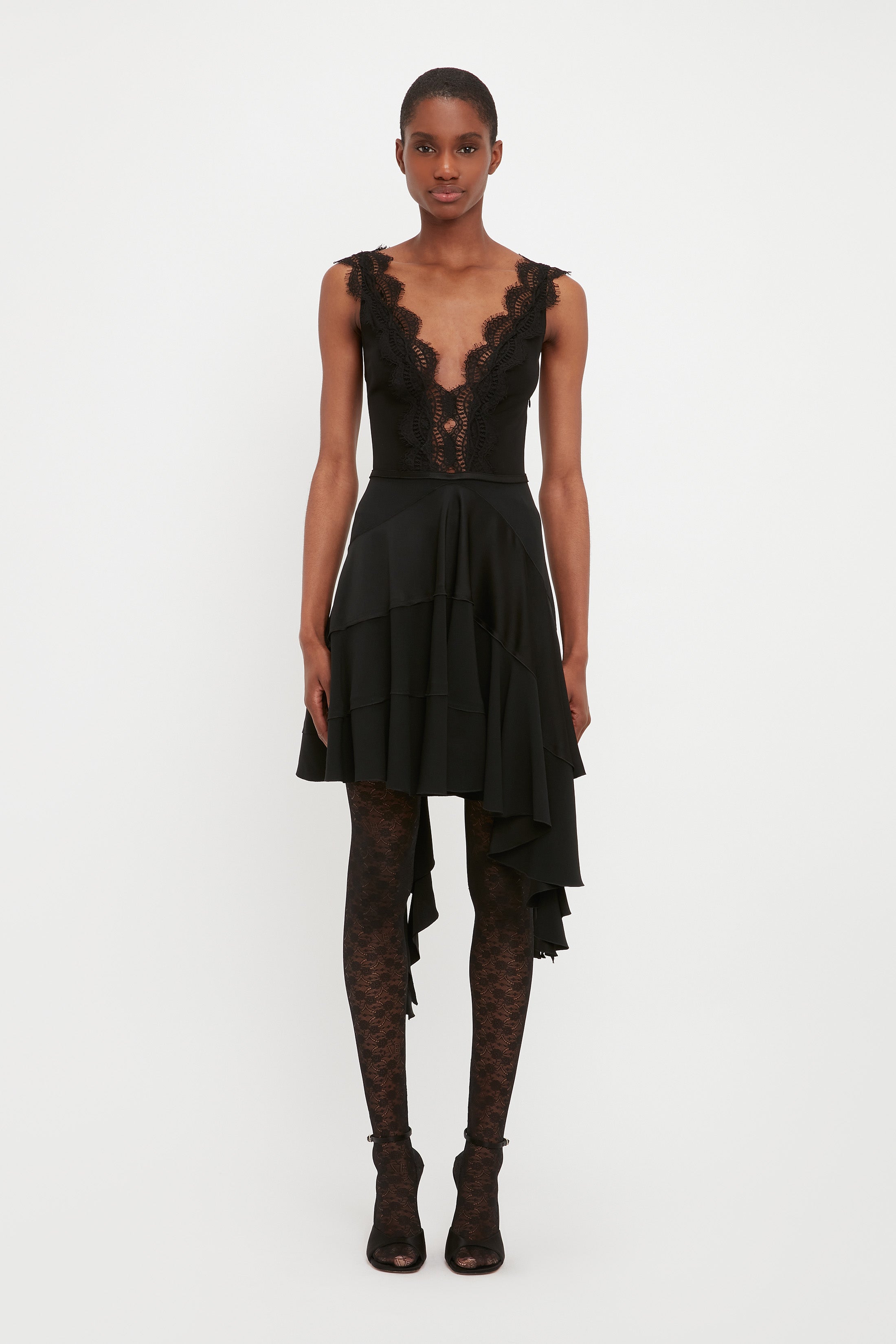 Black lace frill dress online
