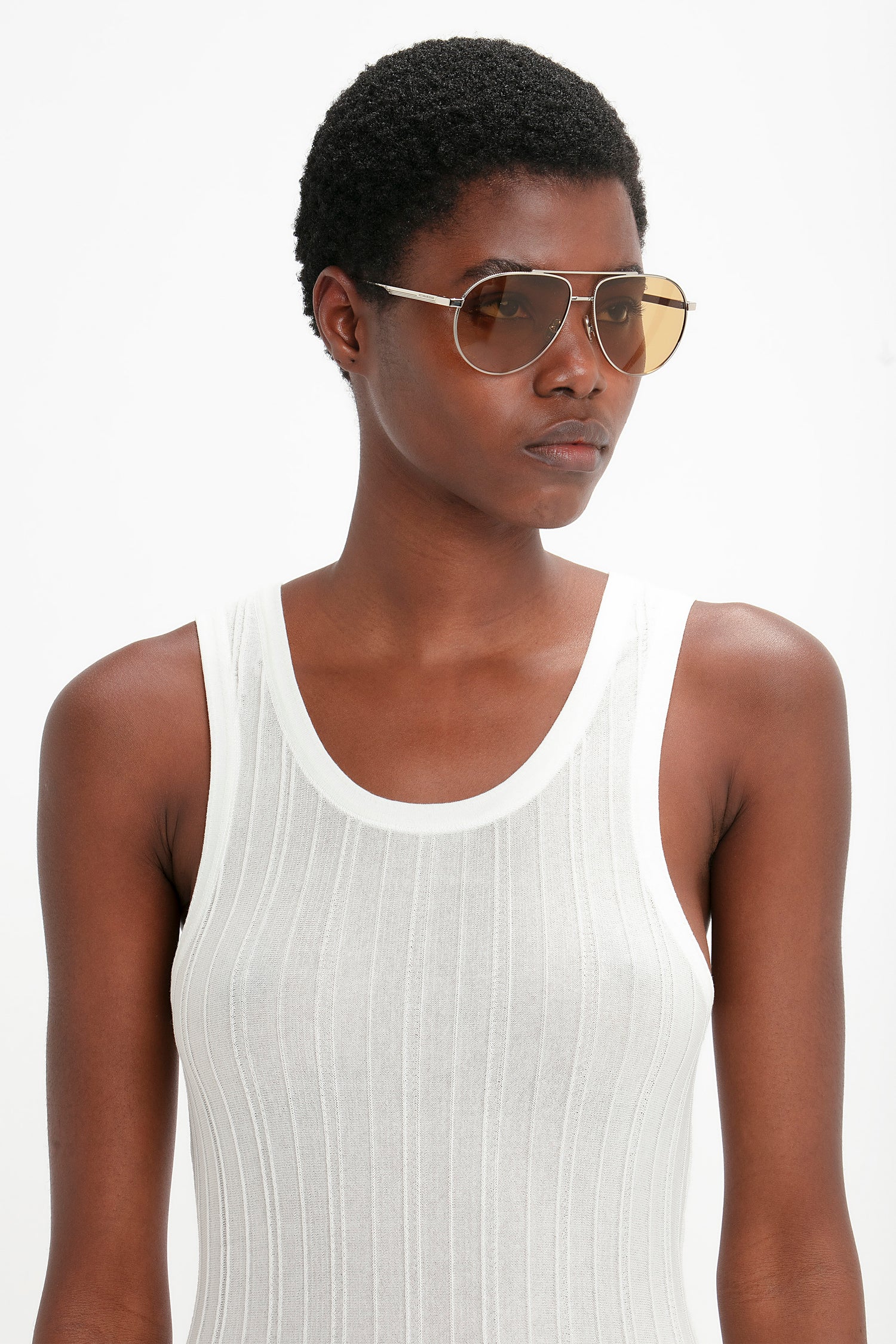 V Metal Pilot Sunglasses In Silver Brown