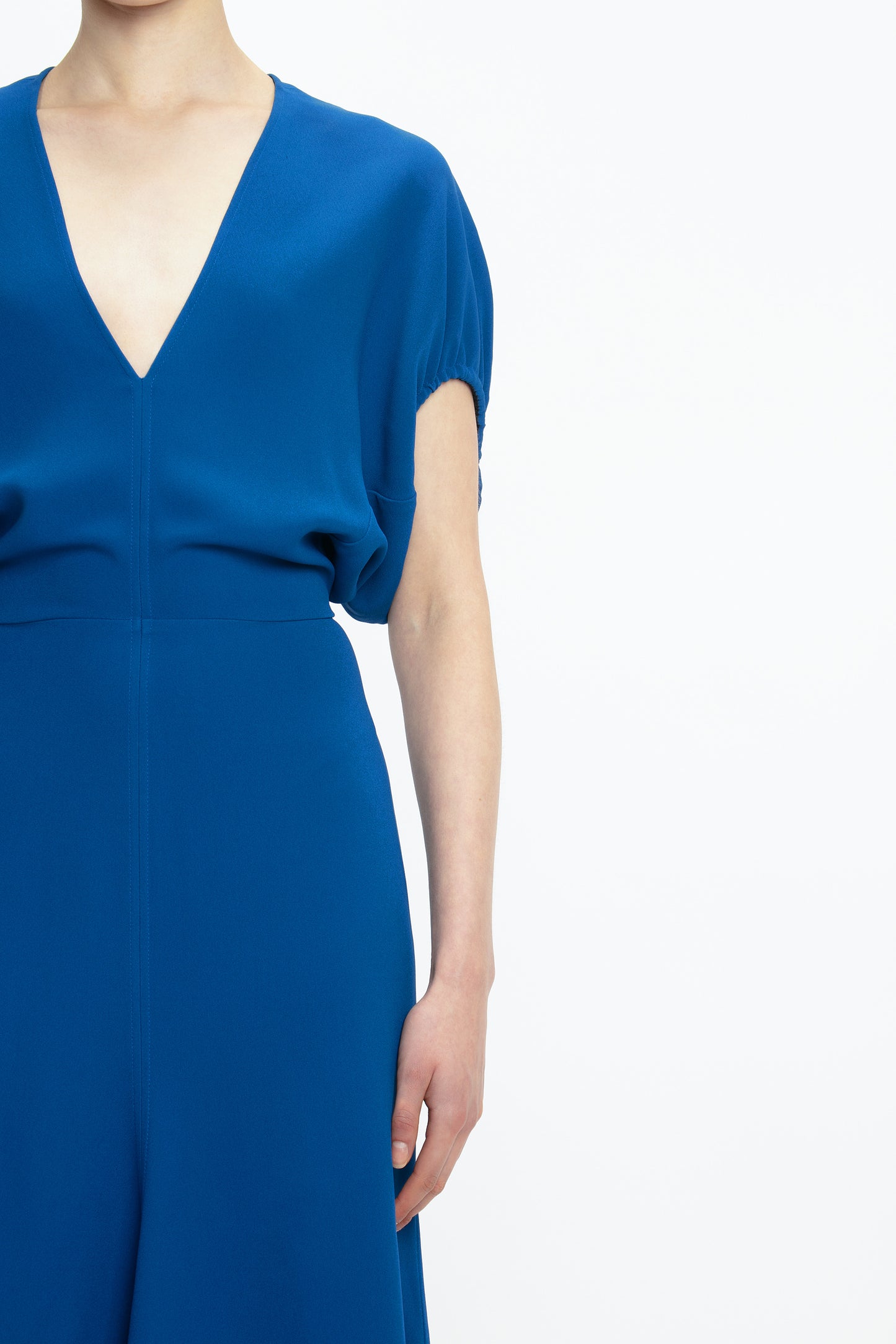 Blouson Detail Midi Dress In Sapphire Blue