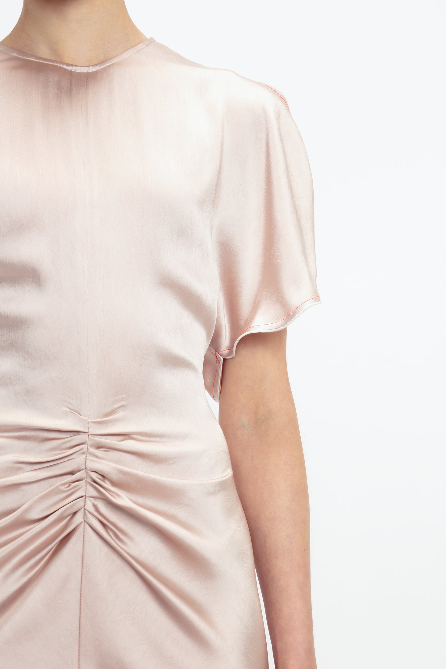 Gathered Waist Midi Dress In Blush-Apricot