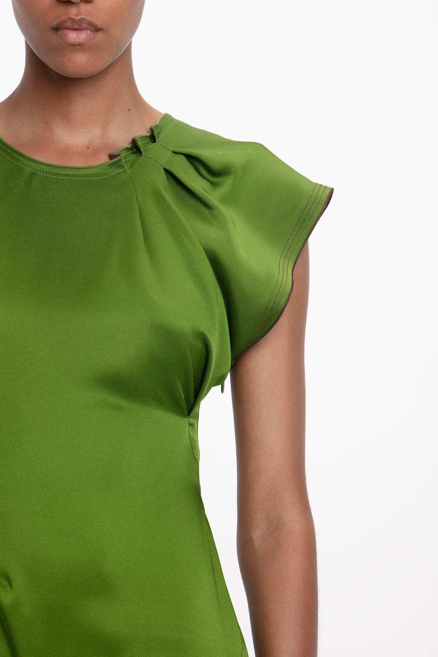 Draped Tuck Detail Midi Dress in Algae