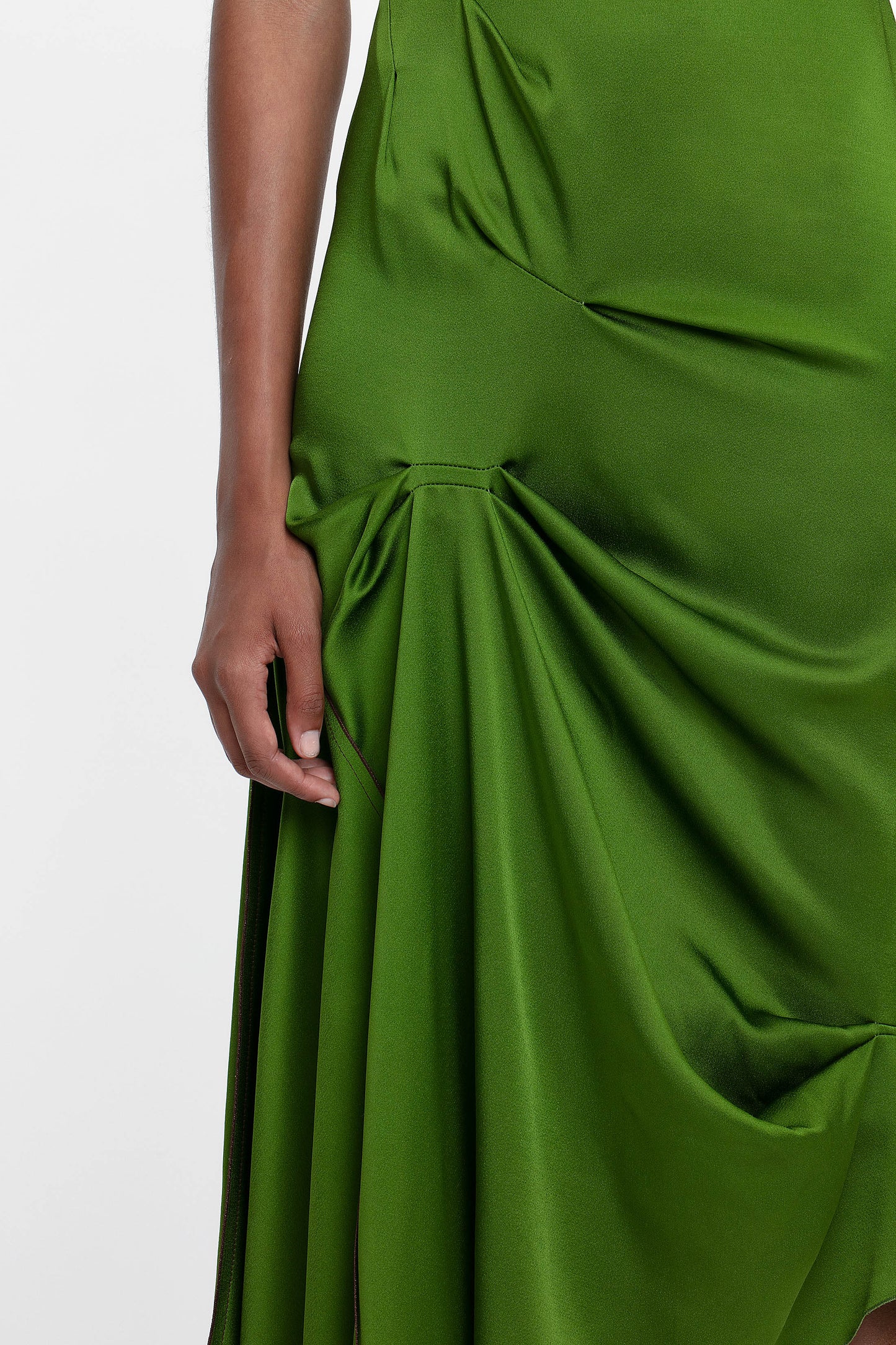 Draped Tuck Detail Midi Dress in Algae