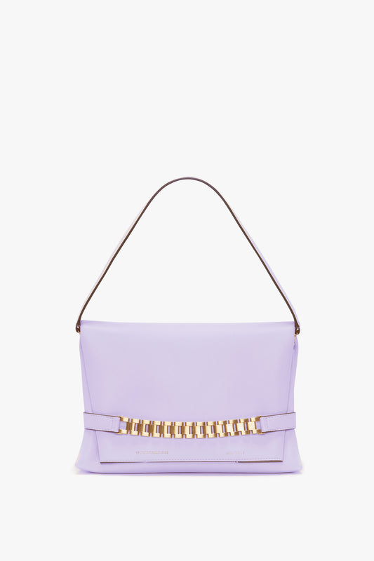 Chain Pouch with Strap in Lilac Leather