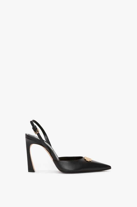 Pointy Toe Sling back in Black Calf