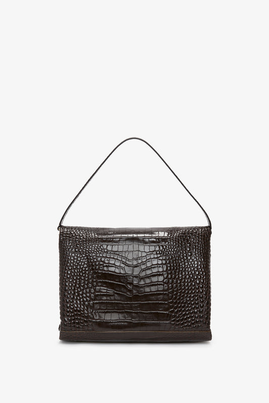 Jumbo Chain Pouch In Chocolate Croc-Effect Leather