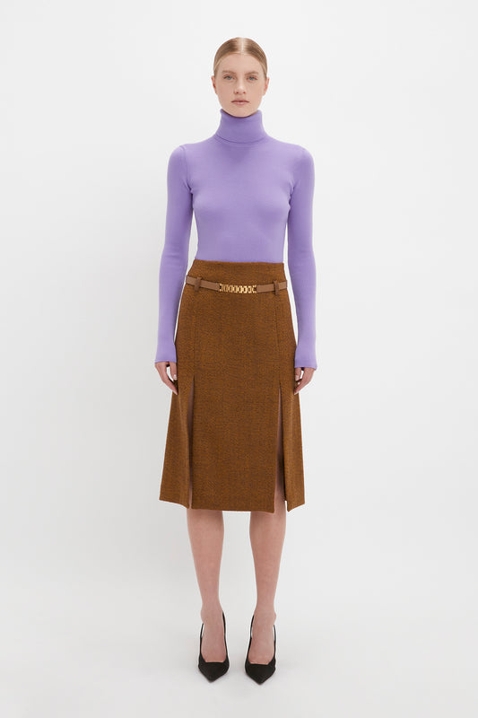 Knitted Polo Neck Jumper In Lilac