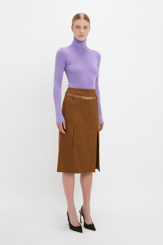 Double Layer Slit Skirt In Caramel