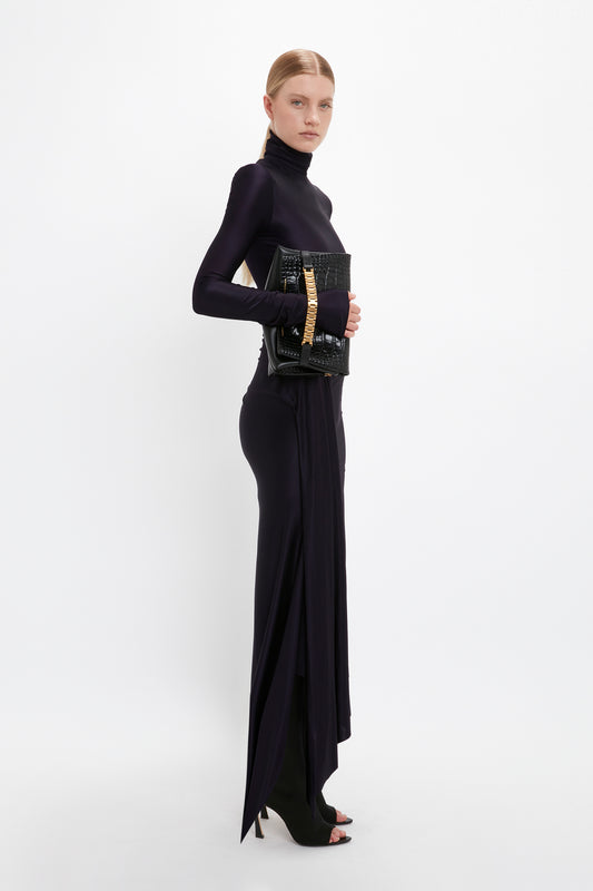 Long Sleeve High Neck Jersey Dress In Blackberry