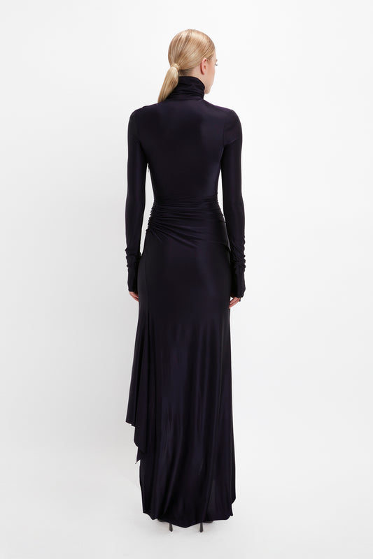 Long Sleeve High Neck Jersey Dress In Blackberry