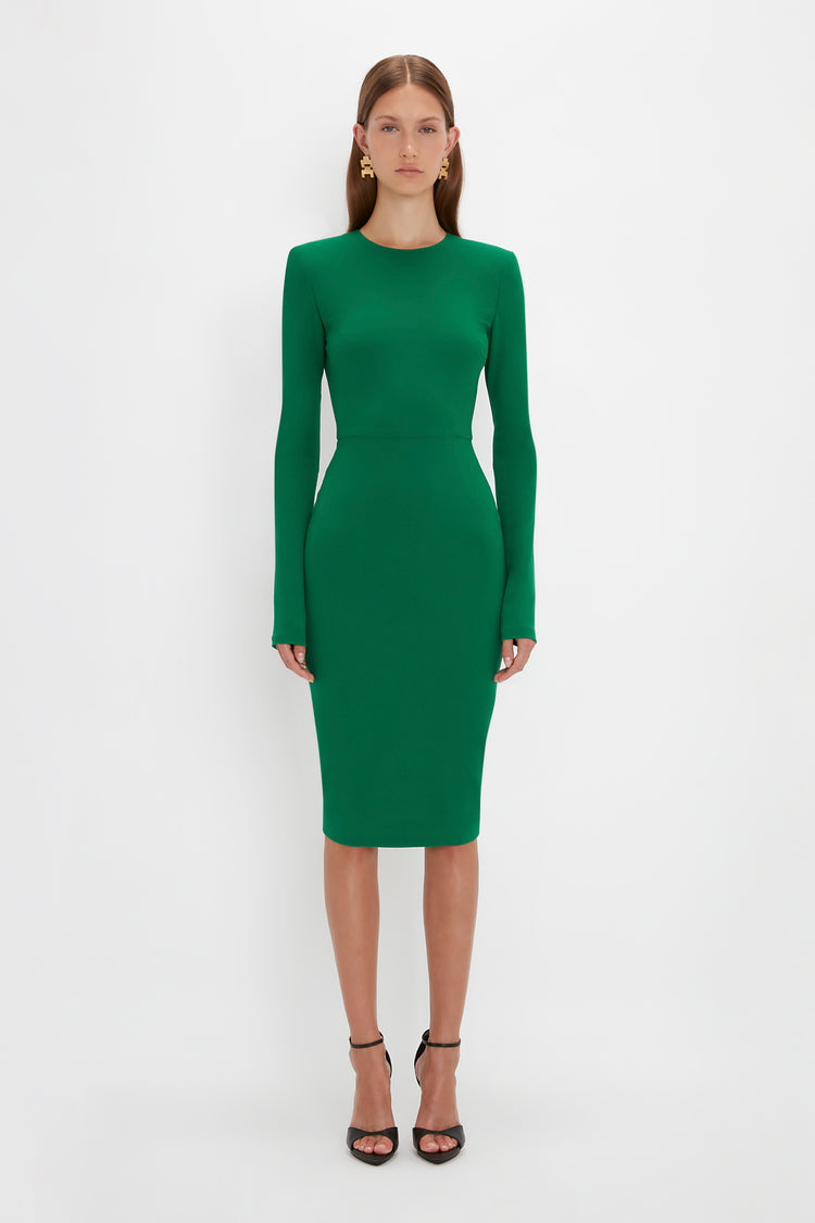 Long Sleeve T-Shirt Fitted Dress in Emerald – Victoria Beckham UK