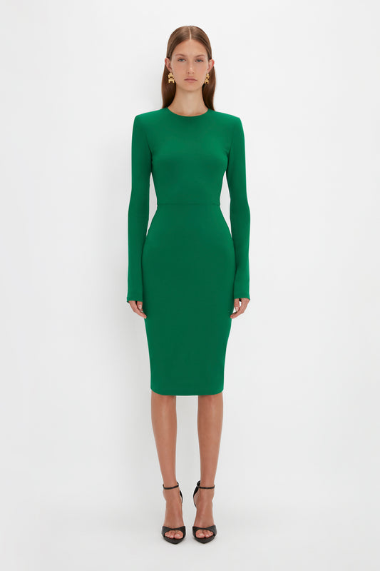 Long Sleeve T-Shirt Fitted Dress in Emerald