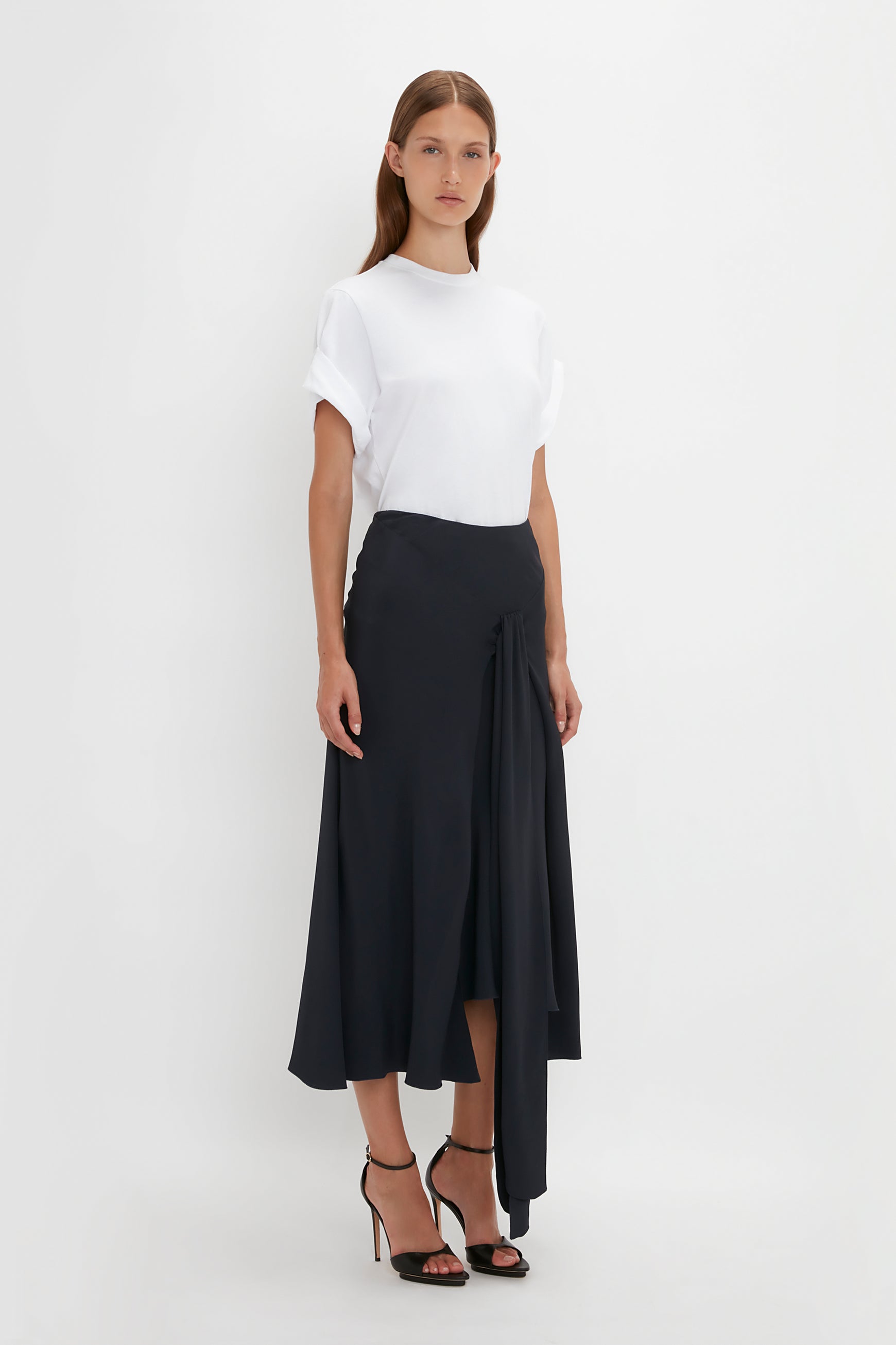 Asymmetric Tie Detail Skirt In Midnight – Victoria Beckham UK