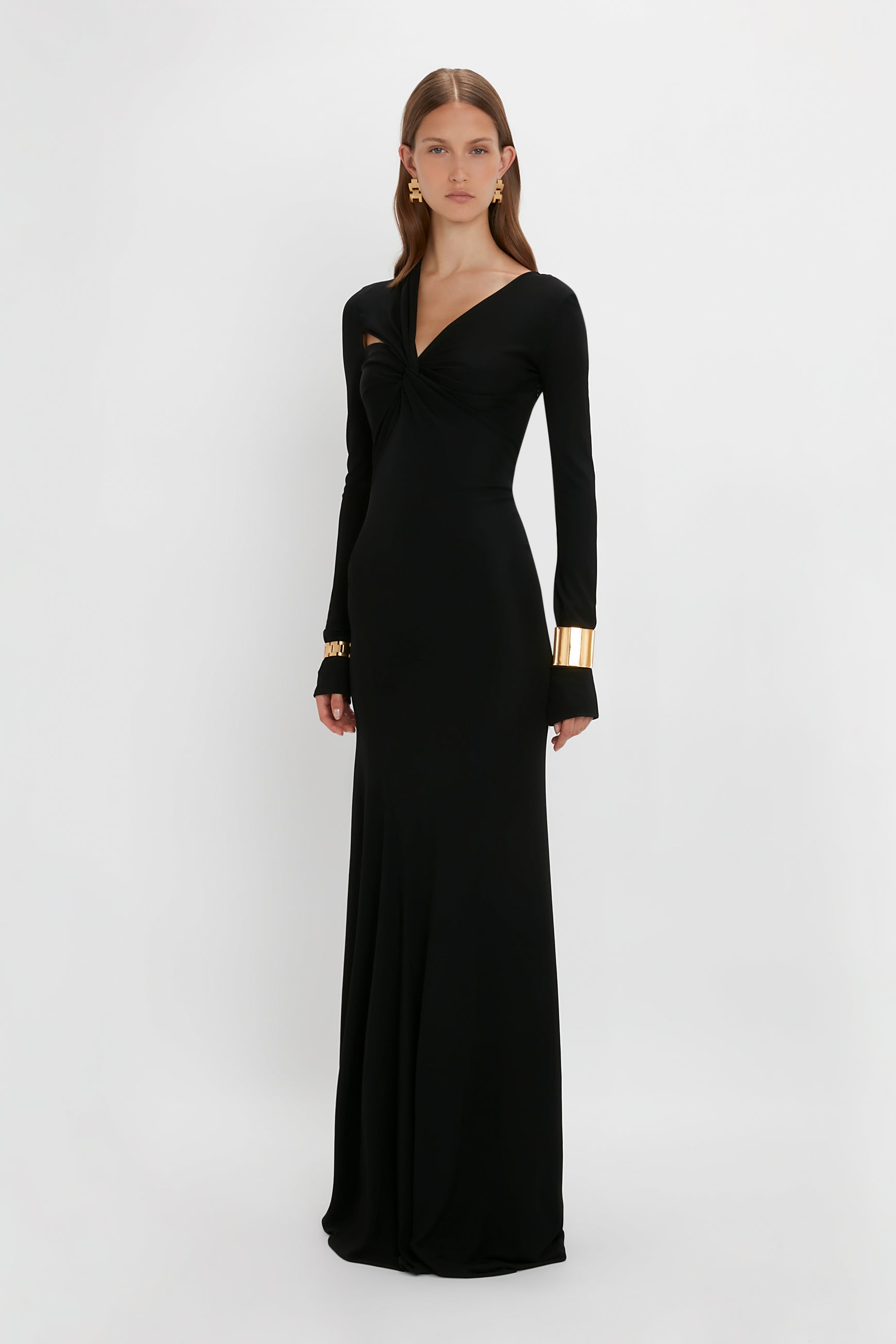 Tie Detail Floor-Length Dress in Black – Victoria Beckham UK
