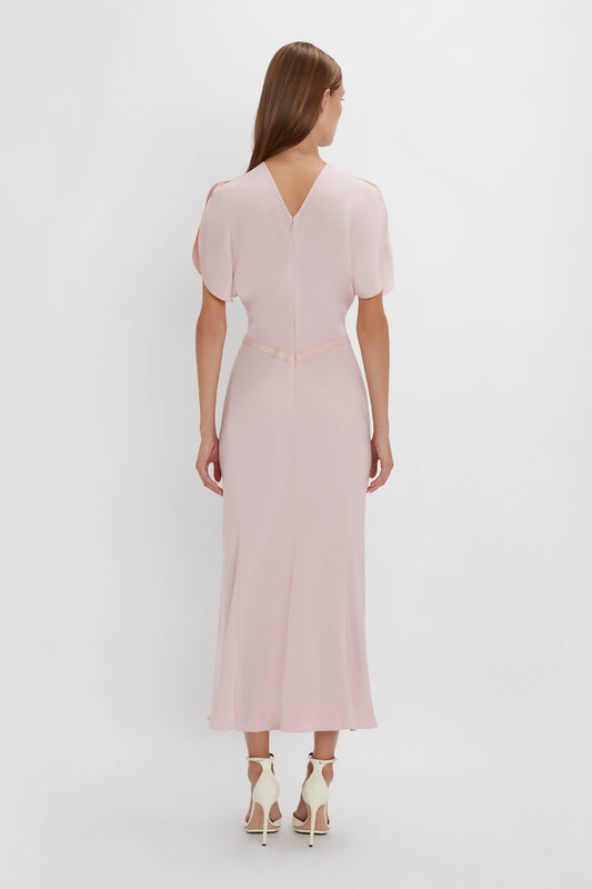 Gathered Waist Midi Dress In Blush