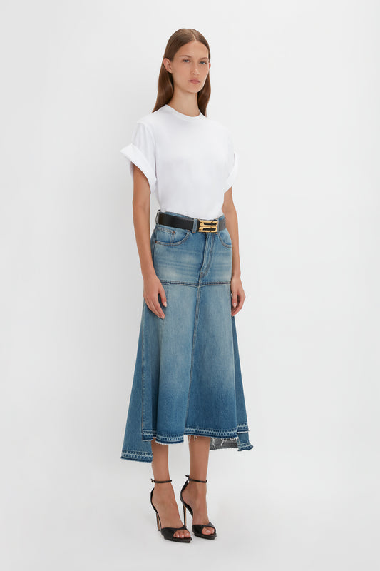 Patched Denim Skirt In Vintage Wash