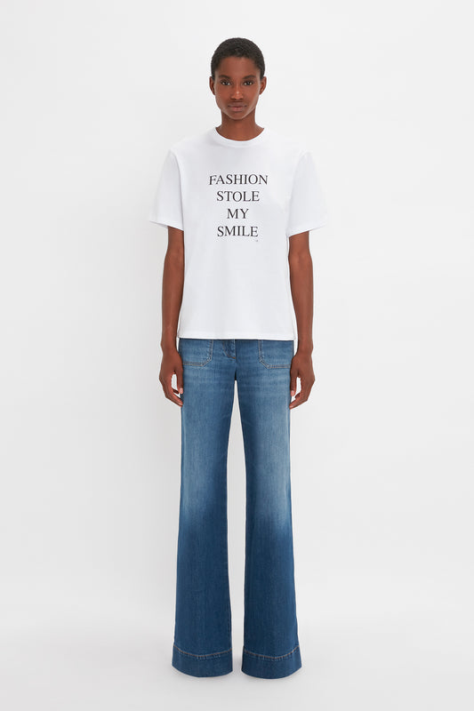 Fashion Stole My Smile Slogan T-Shirt In White