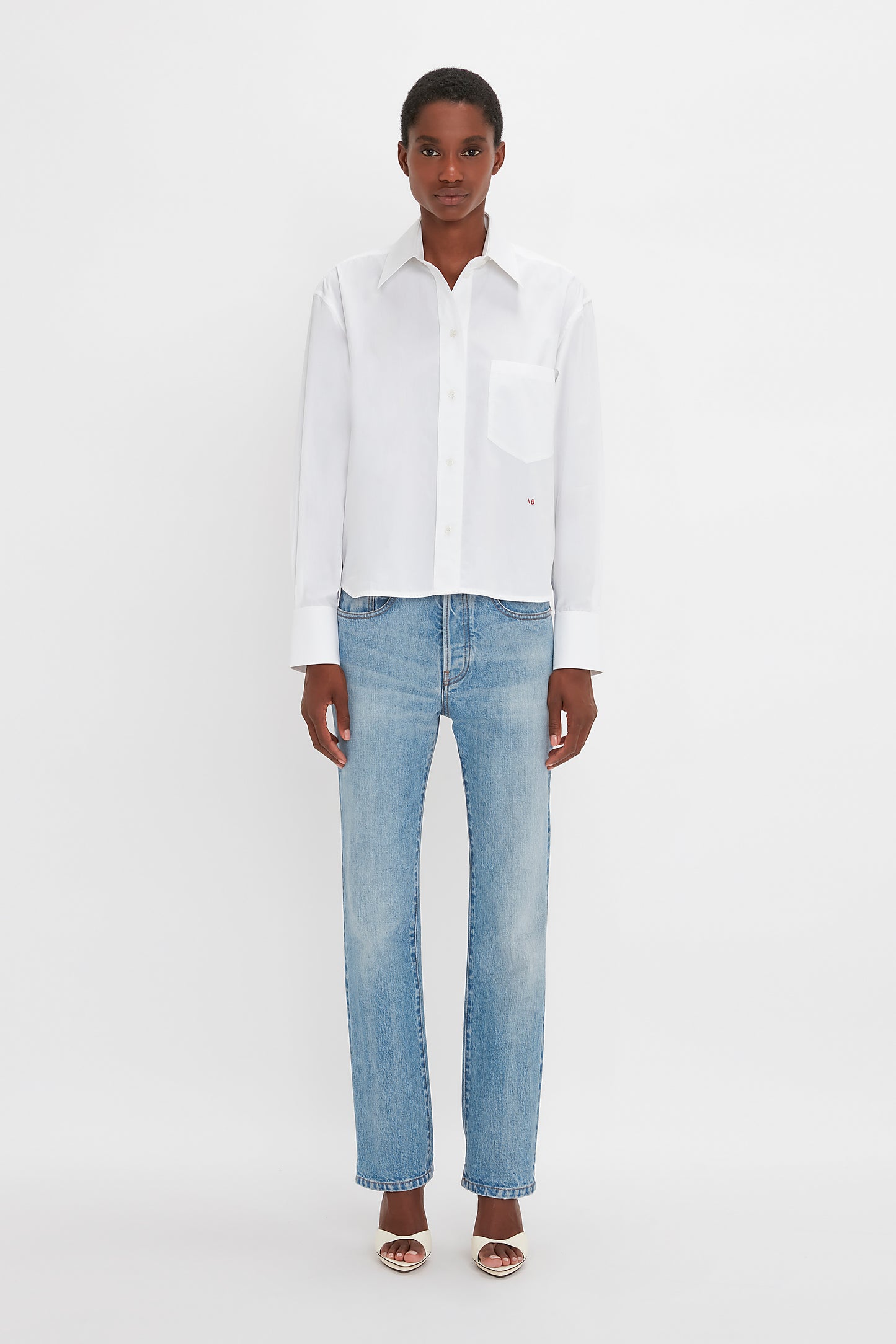 Cropped Long Sleeve Shirt In White