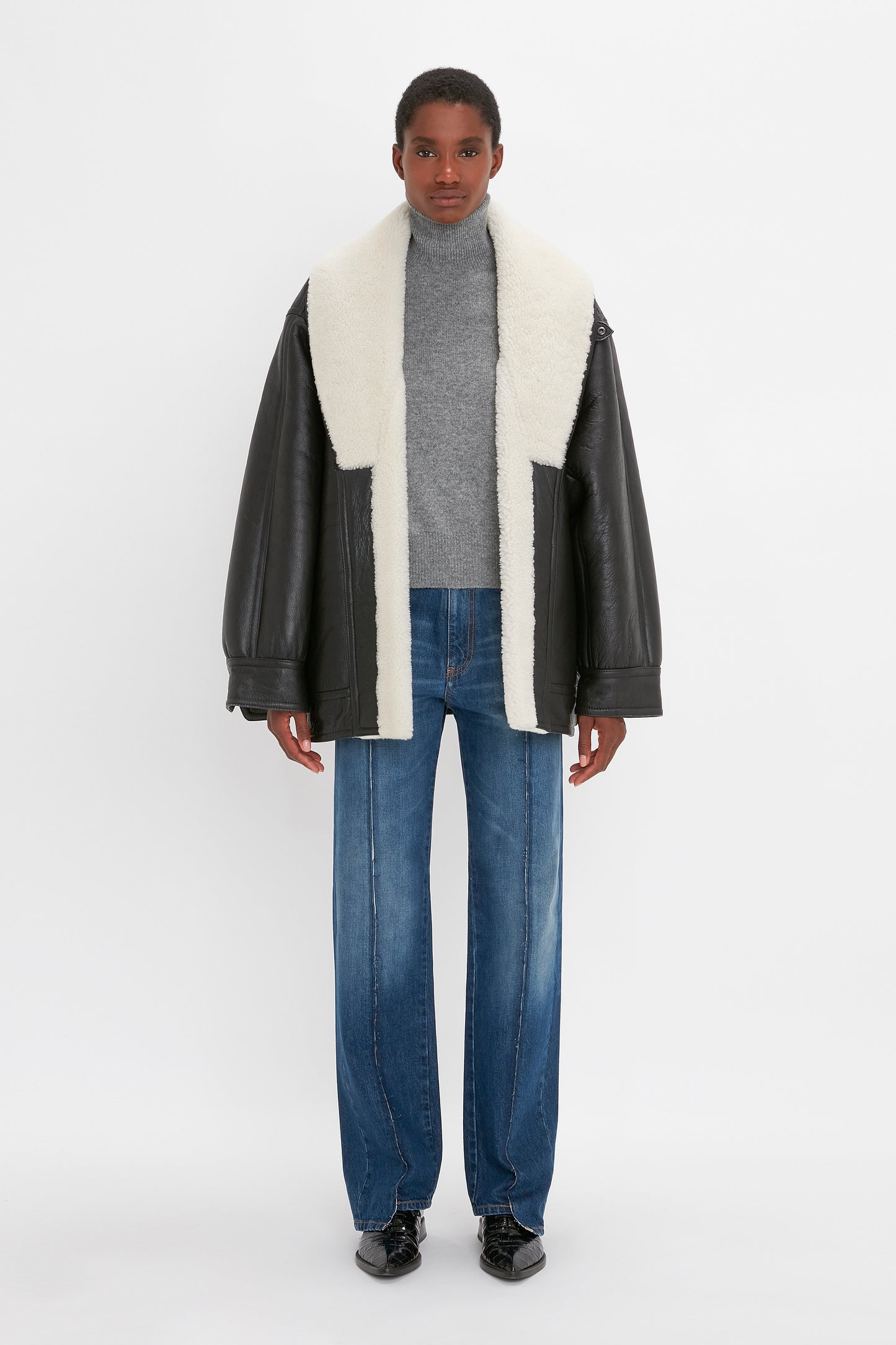 Shearling Coat In Monochrome Victoria Beckham UK