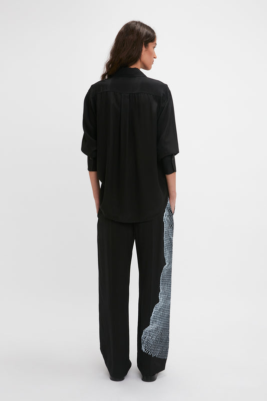 Long Sleeve Pyjama Shirt In Black-White Contorted Net