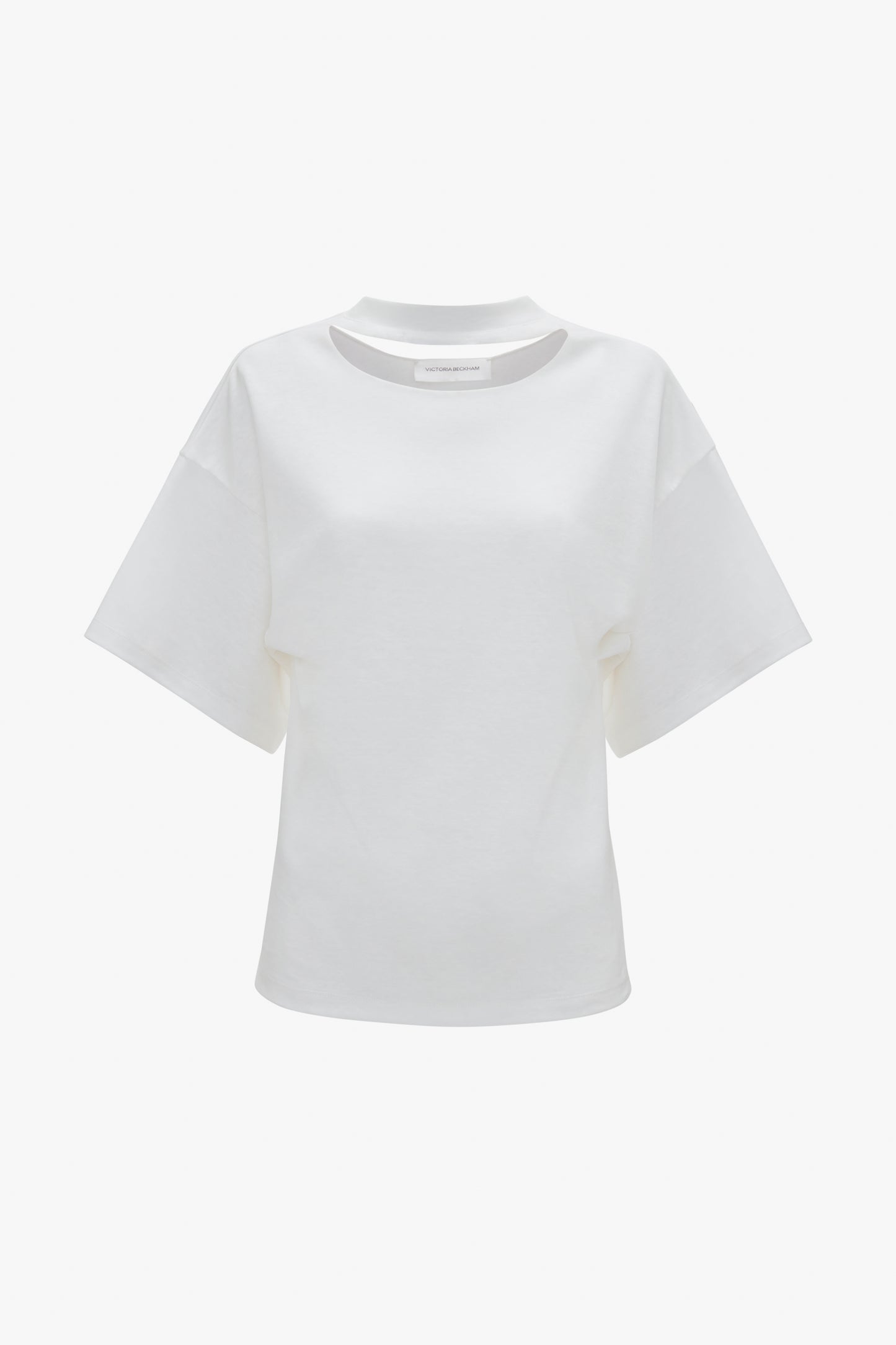 A plain white Bonded Jersey Tee In White by Victoria Beckham with a relaxed cut is displayed against a solid white background.