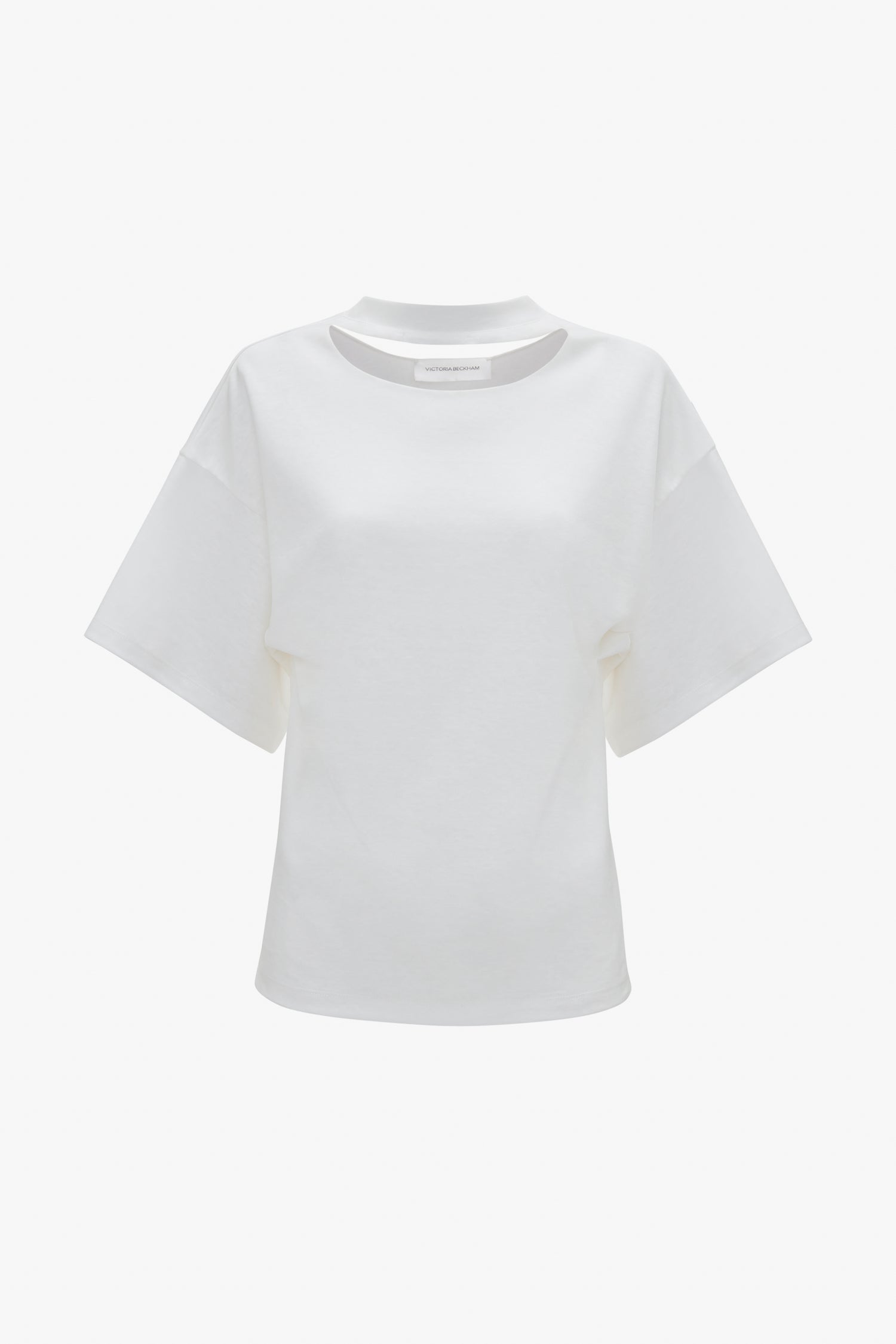 A plain white Bonded Jersey Tee In White by Victoria Beckham with a relaxed cut is displayed against a solid white background.