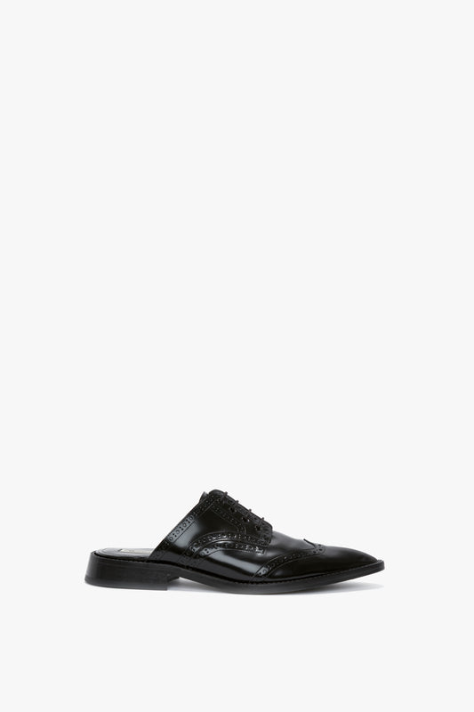 Flat Lace Up Mules In Black Leather