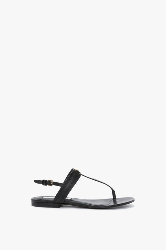 Flat Chain Sandal In Black Leather
