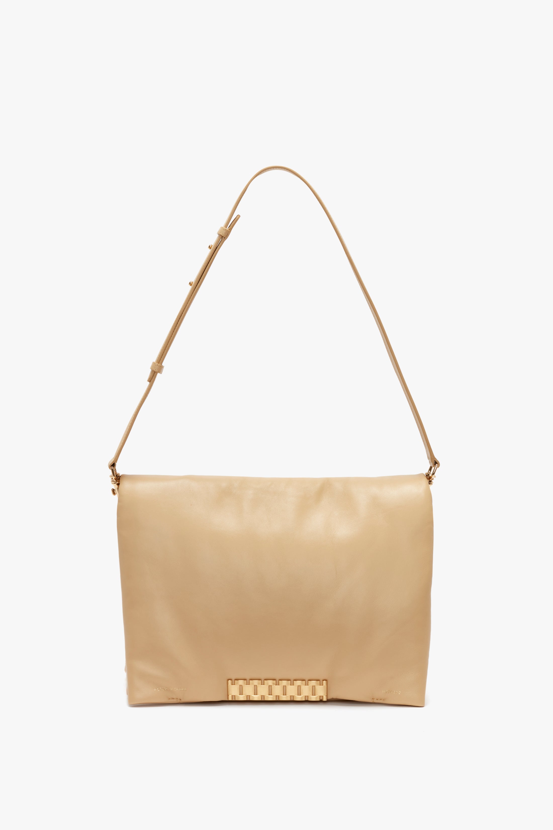 Puffy Jumbo Chain Pouch Bag Sesame Leather