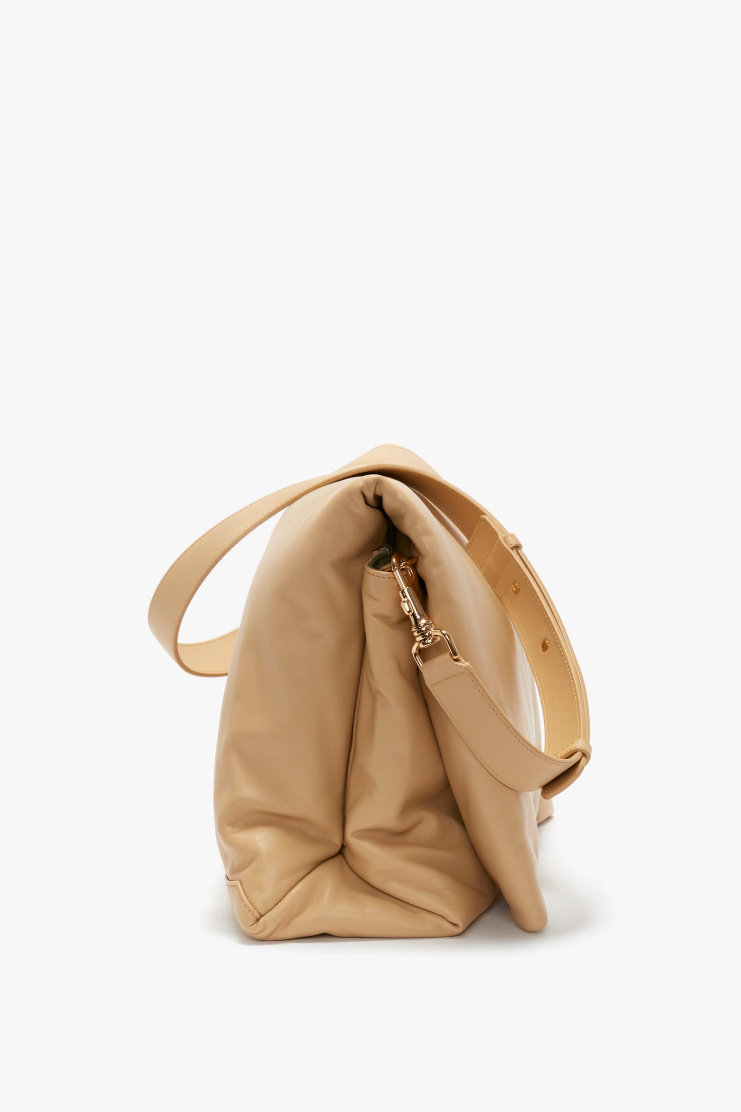 Puffy Jumbo Chain Pouch Bag In Sesame Leather
