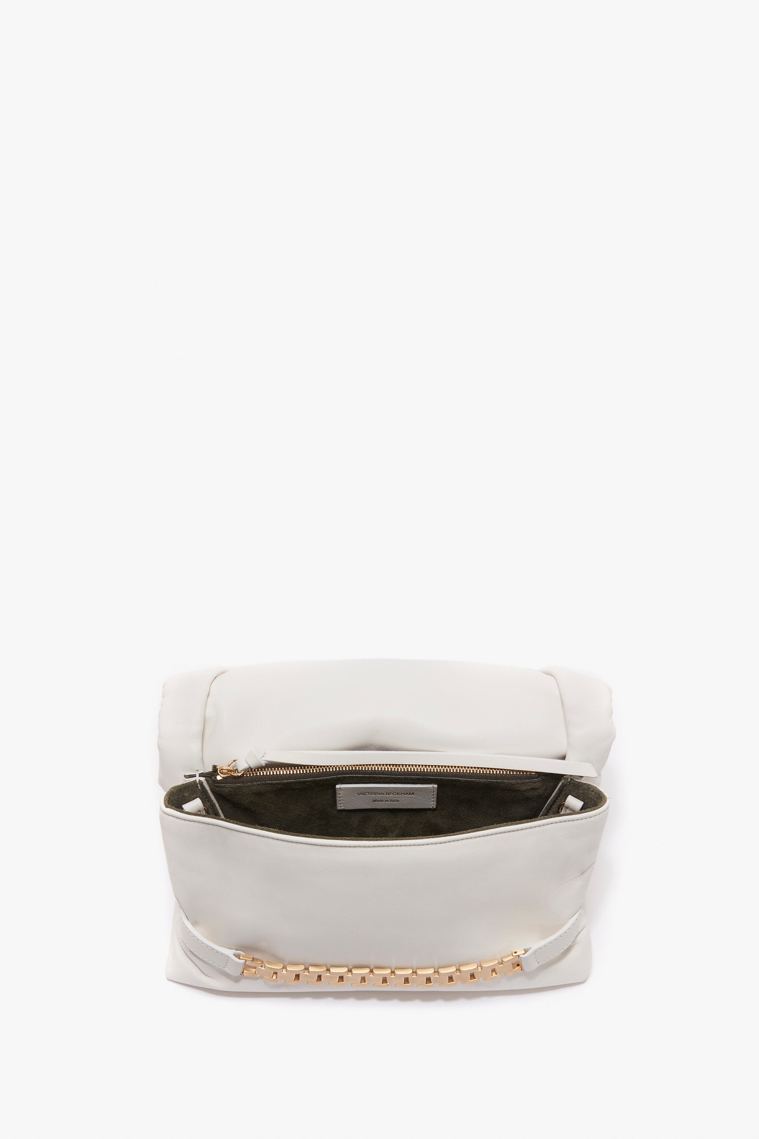 Puffy Chain Pouch Bag With Strap In White Leather – Victoria